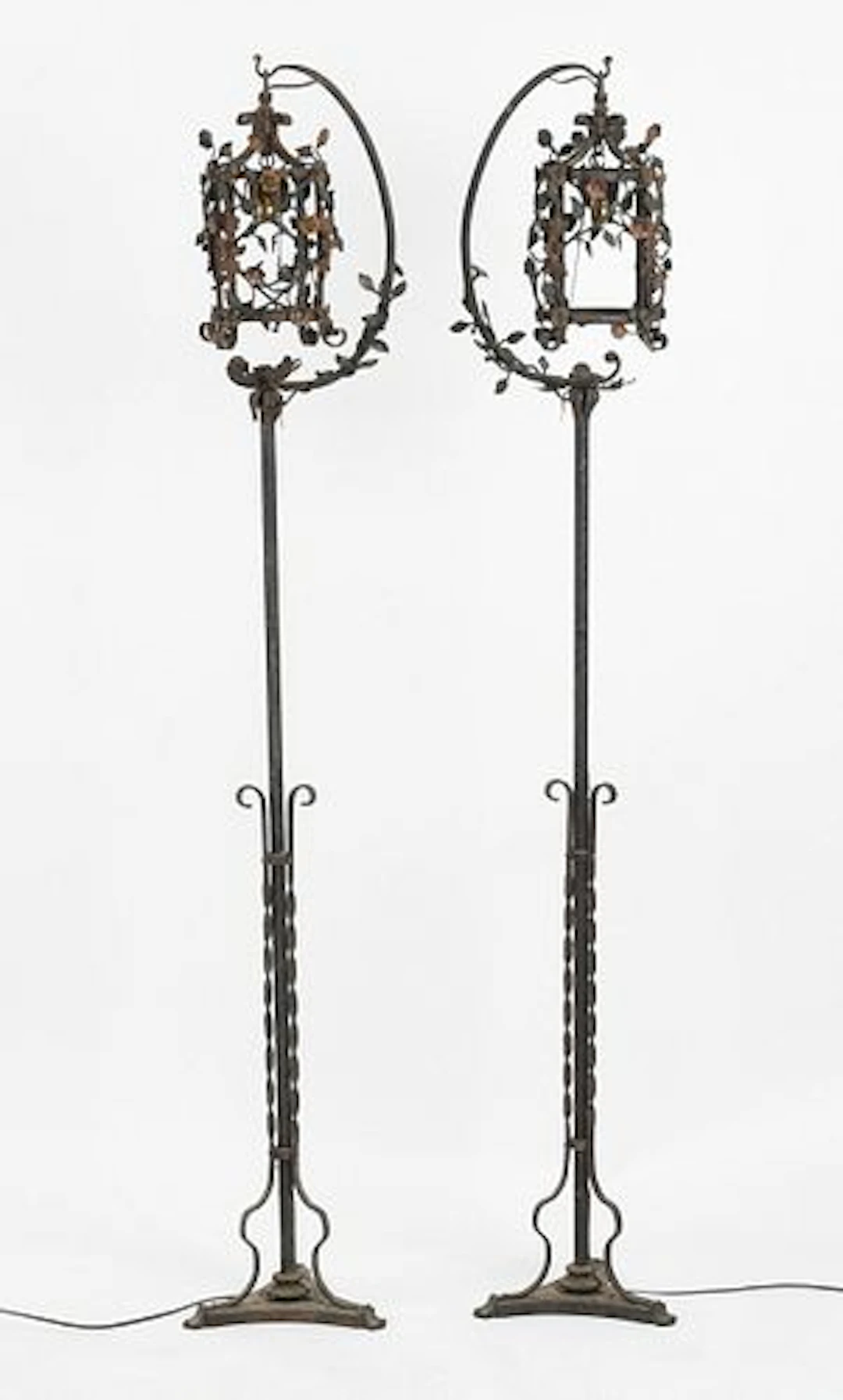 A Pair of Wrought Iron Paint-Decorated Torcheres, Mid 20th Century