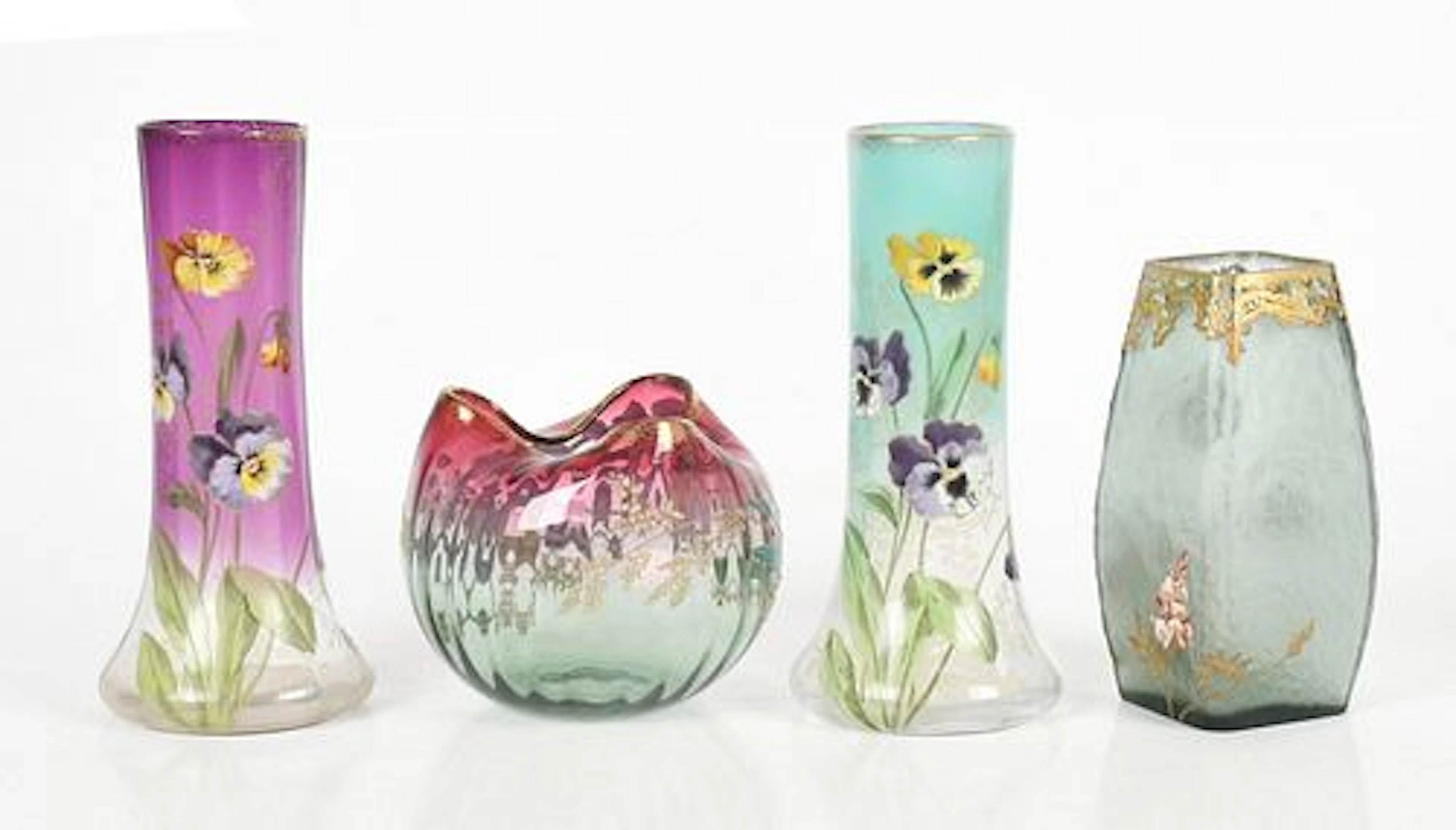 Four Enameled Glass Vases