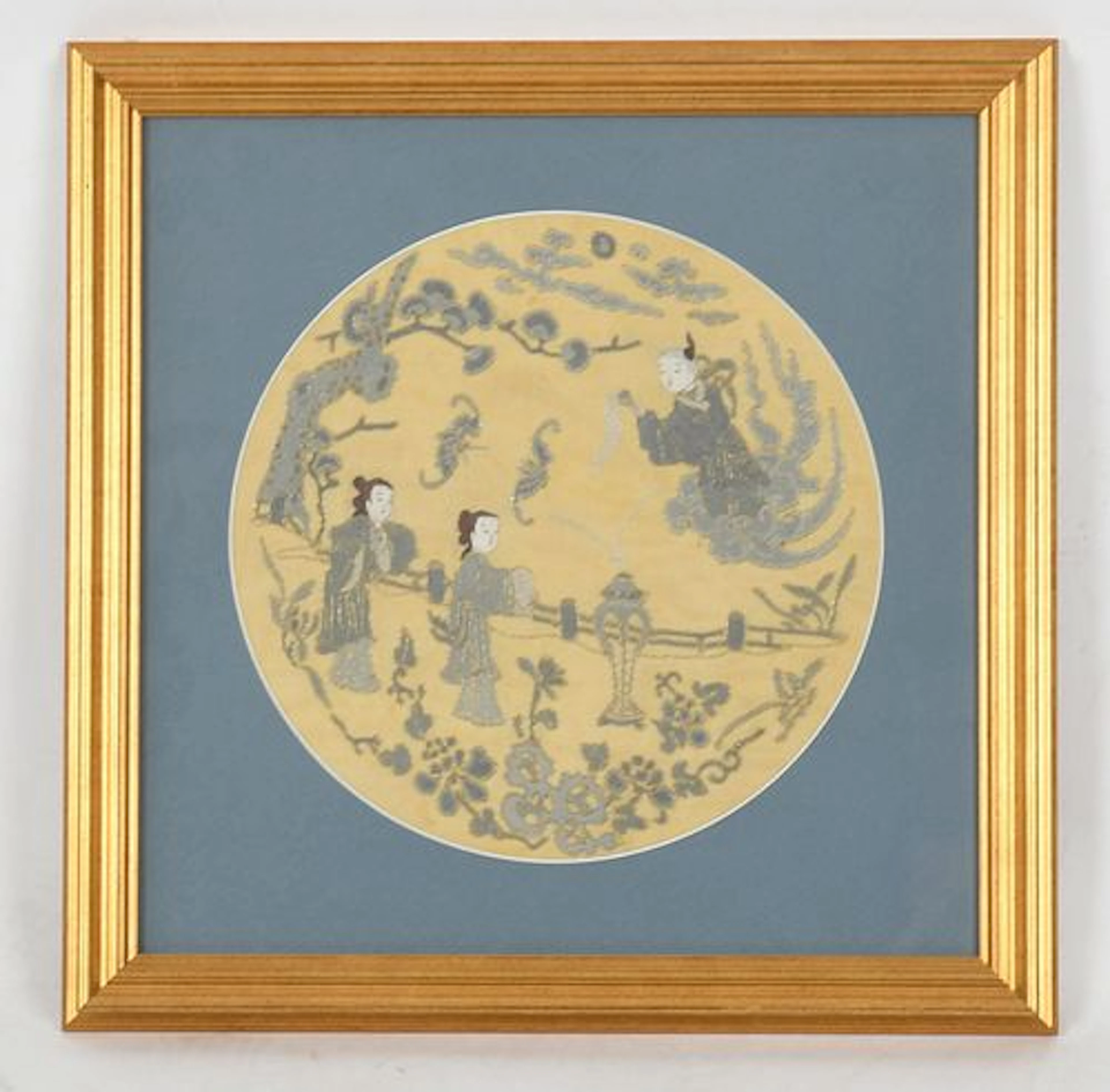 A Framed Chinese Embroidered Garden Scene