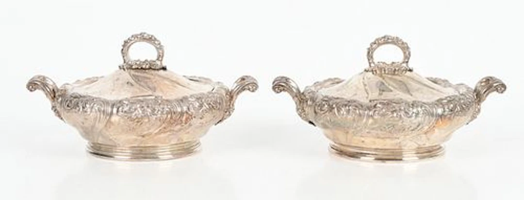 A Pair of American Sterling Silver Covered Serving Dishes, Marked