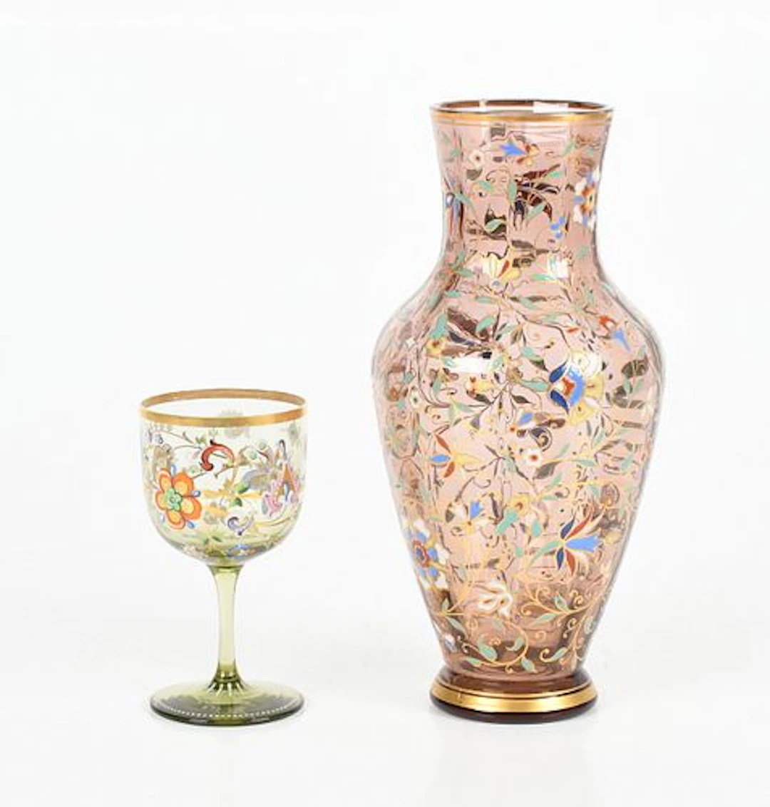 Two Pieces of Bohemian Enameled Glass