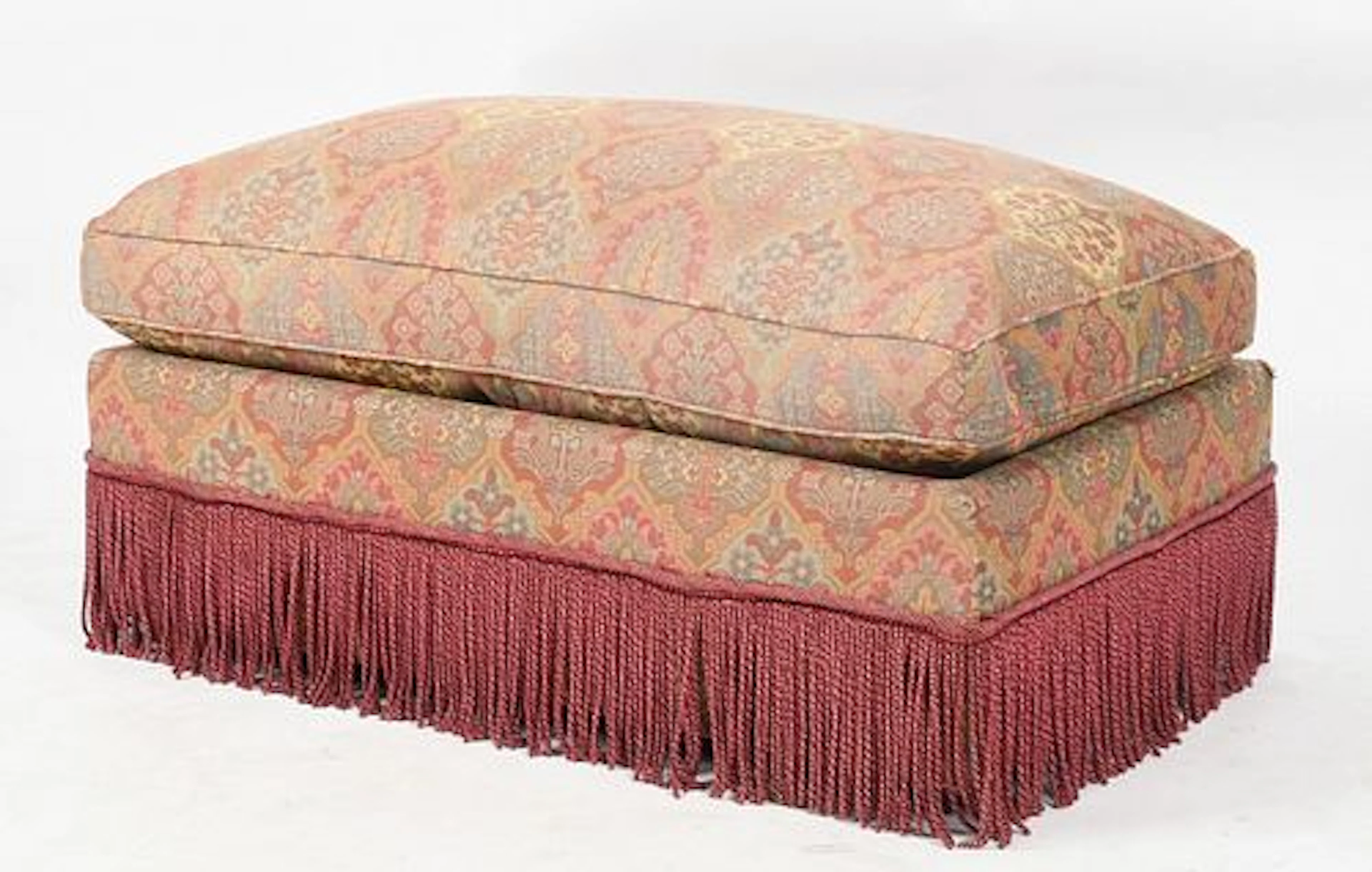 A Rectangular Upholstered and Fringed Ottoman, Late 20th Century