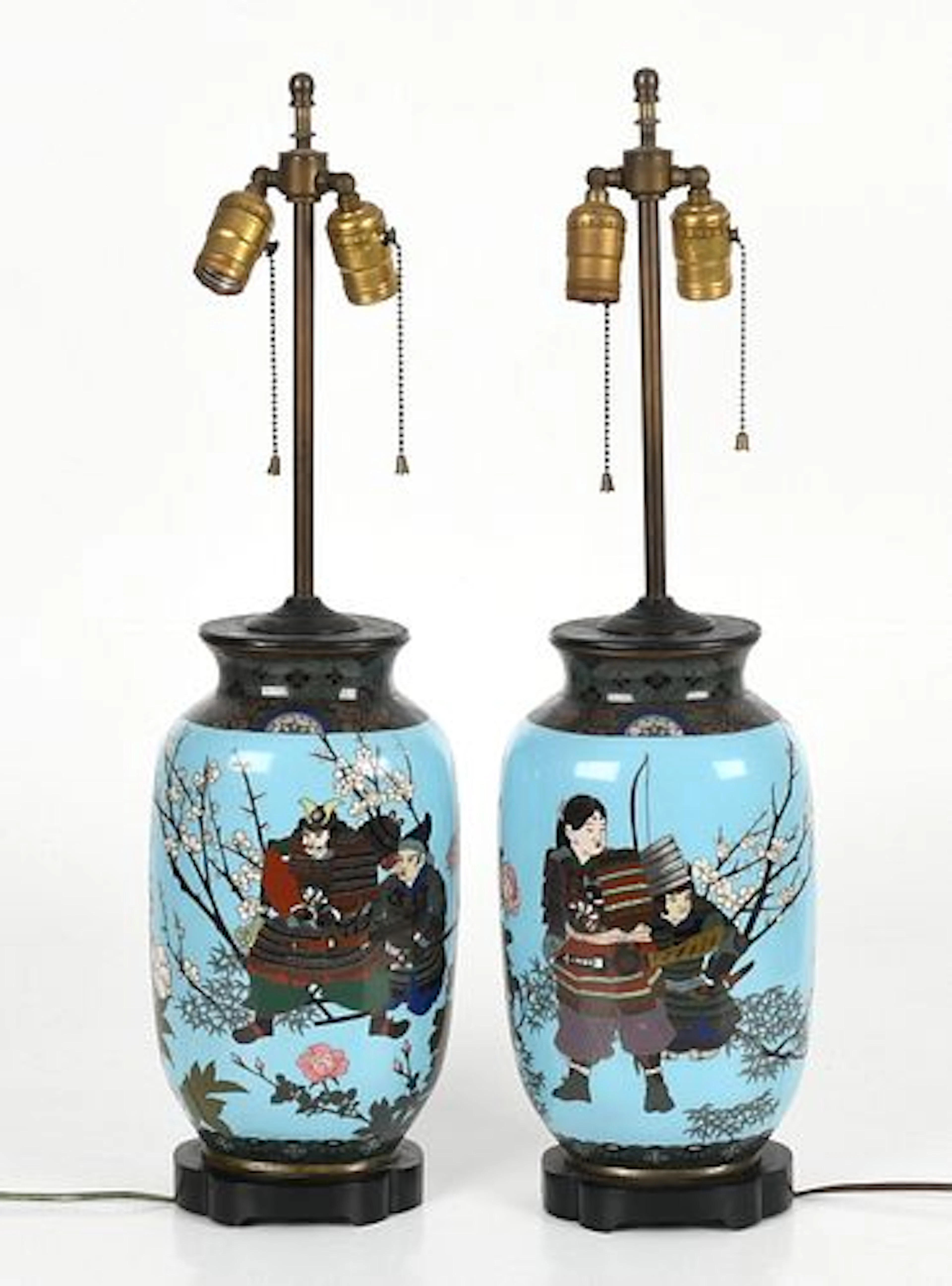 A Pair of Japanese Cloisonne Vases Mounted as Lamps