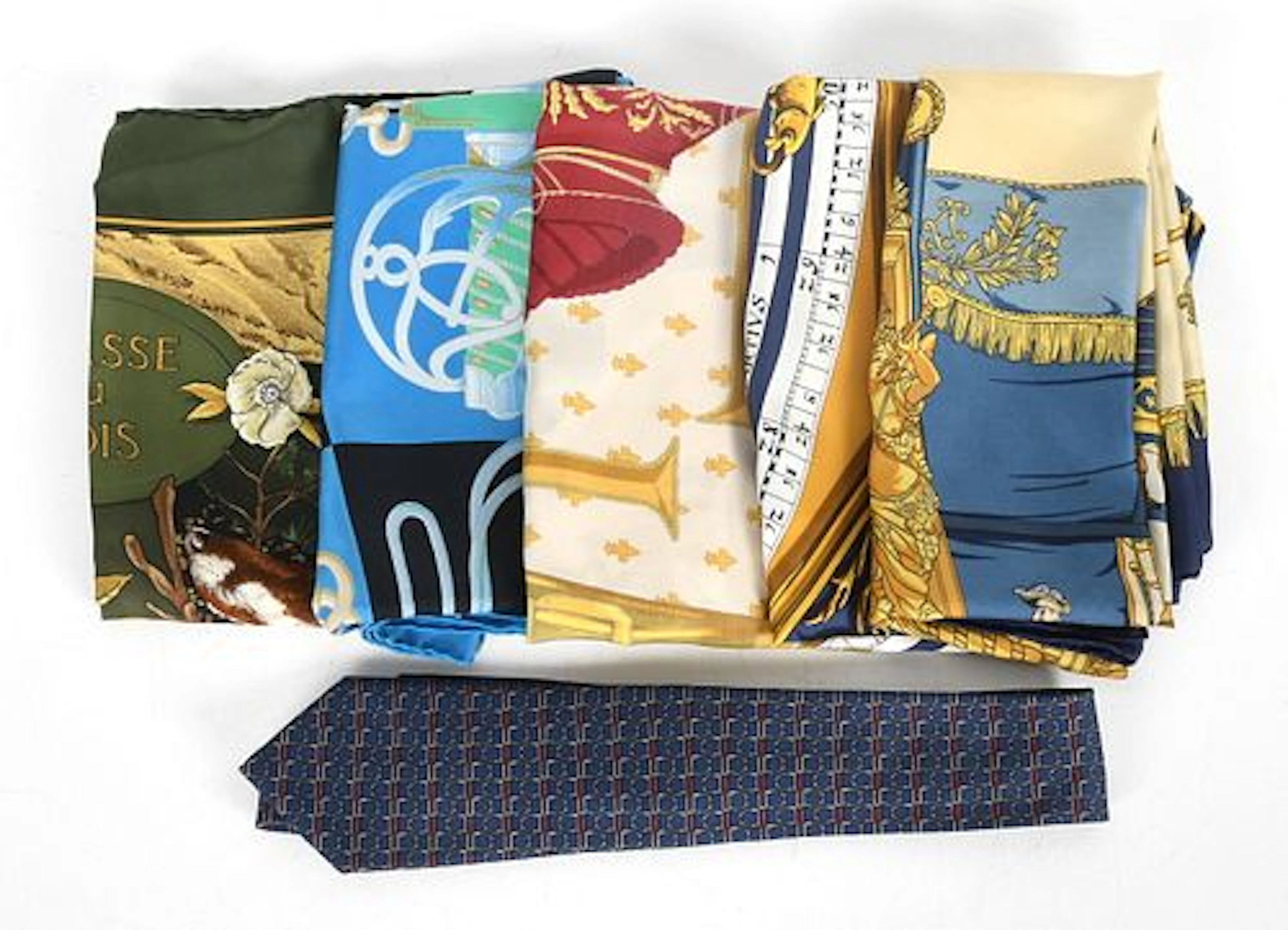 Five Hermes Silk Scarves, Late 20th Century