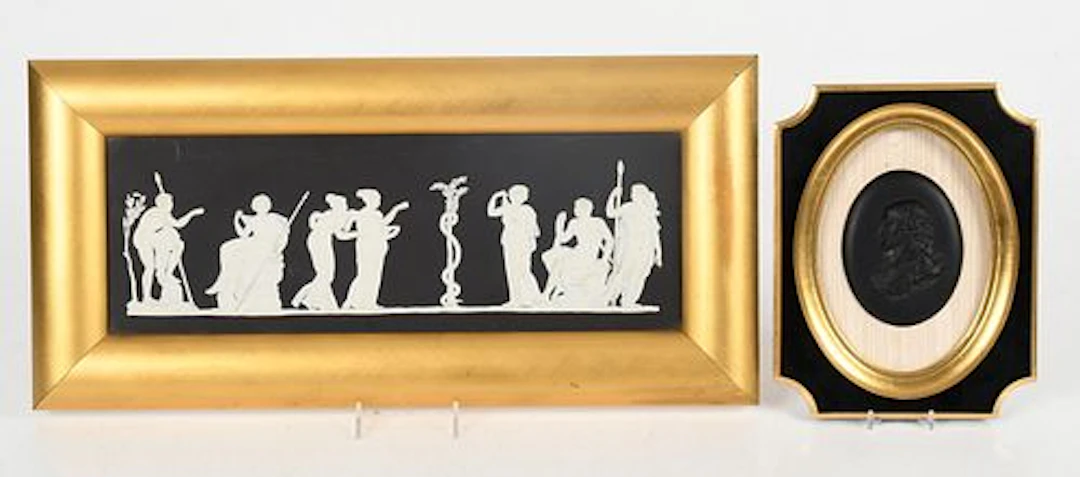 A Wedgwood Black Jasperware Relief Plaque "Hercules in the Garden