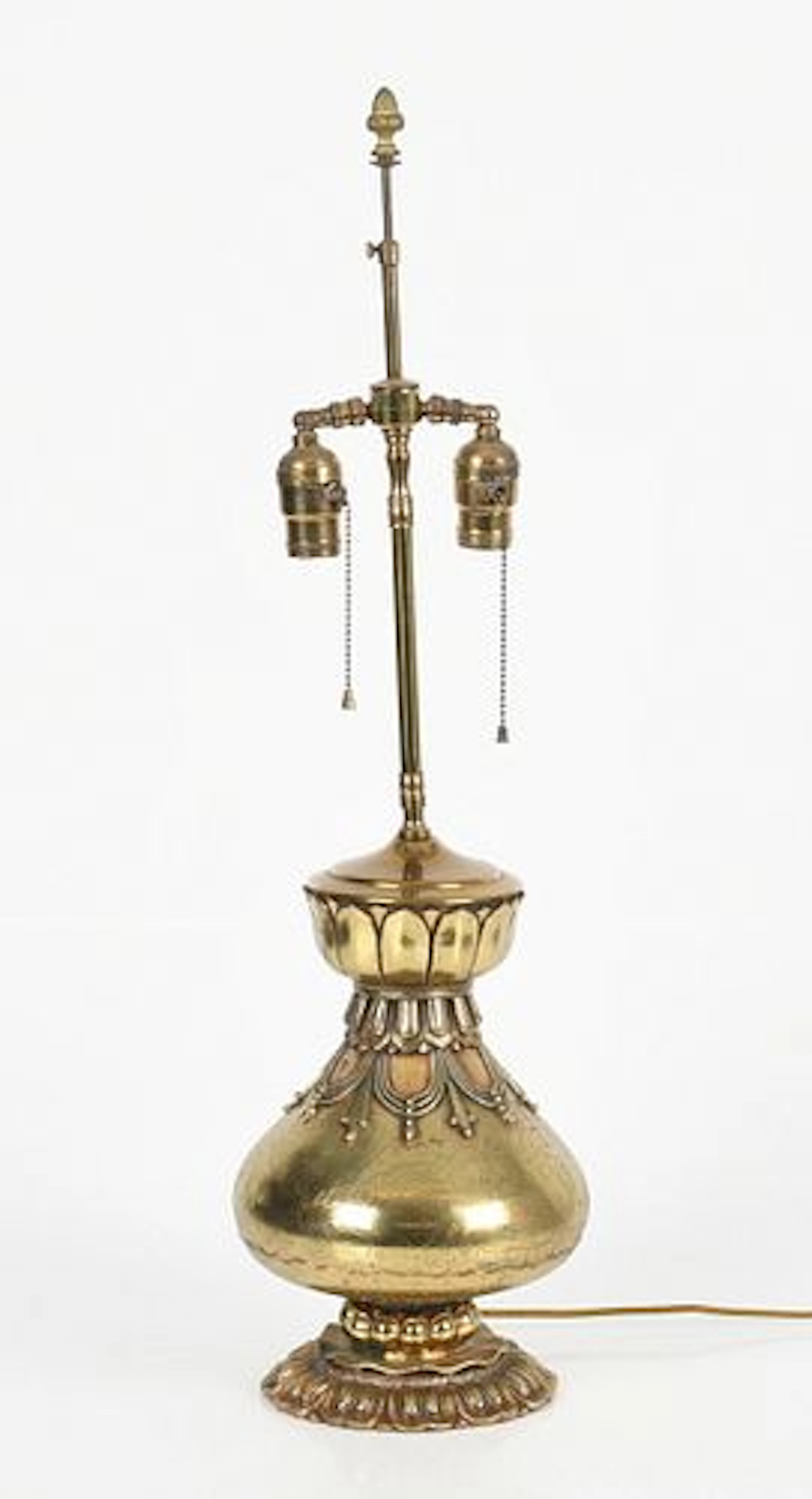 A Chinese Patinated Bronze Lamp
