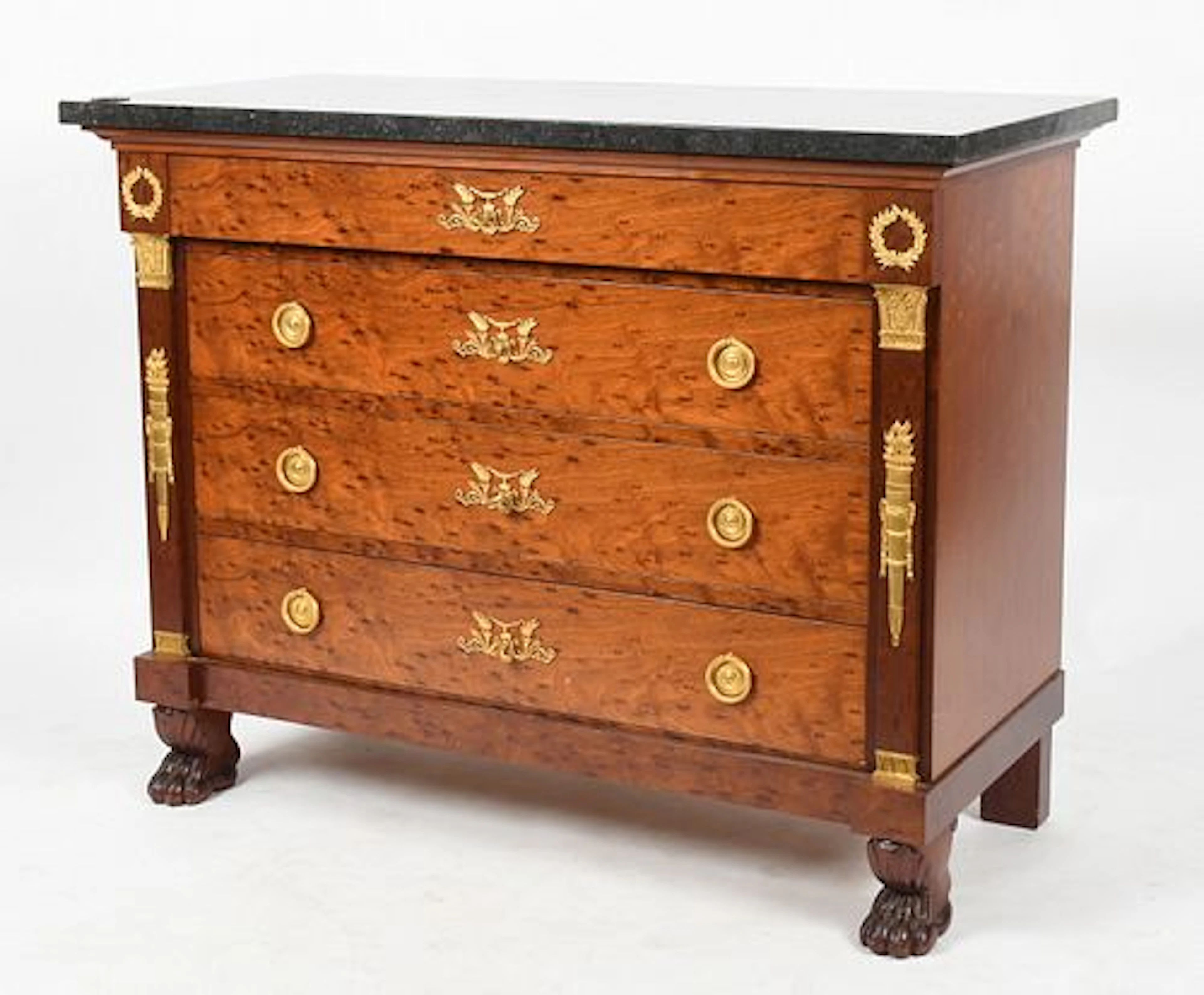An Empire-Style Brass-Mounted Mahogany and Marble-Top Chest, Late 20th Century