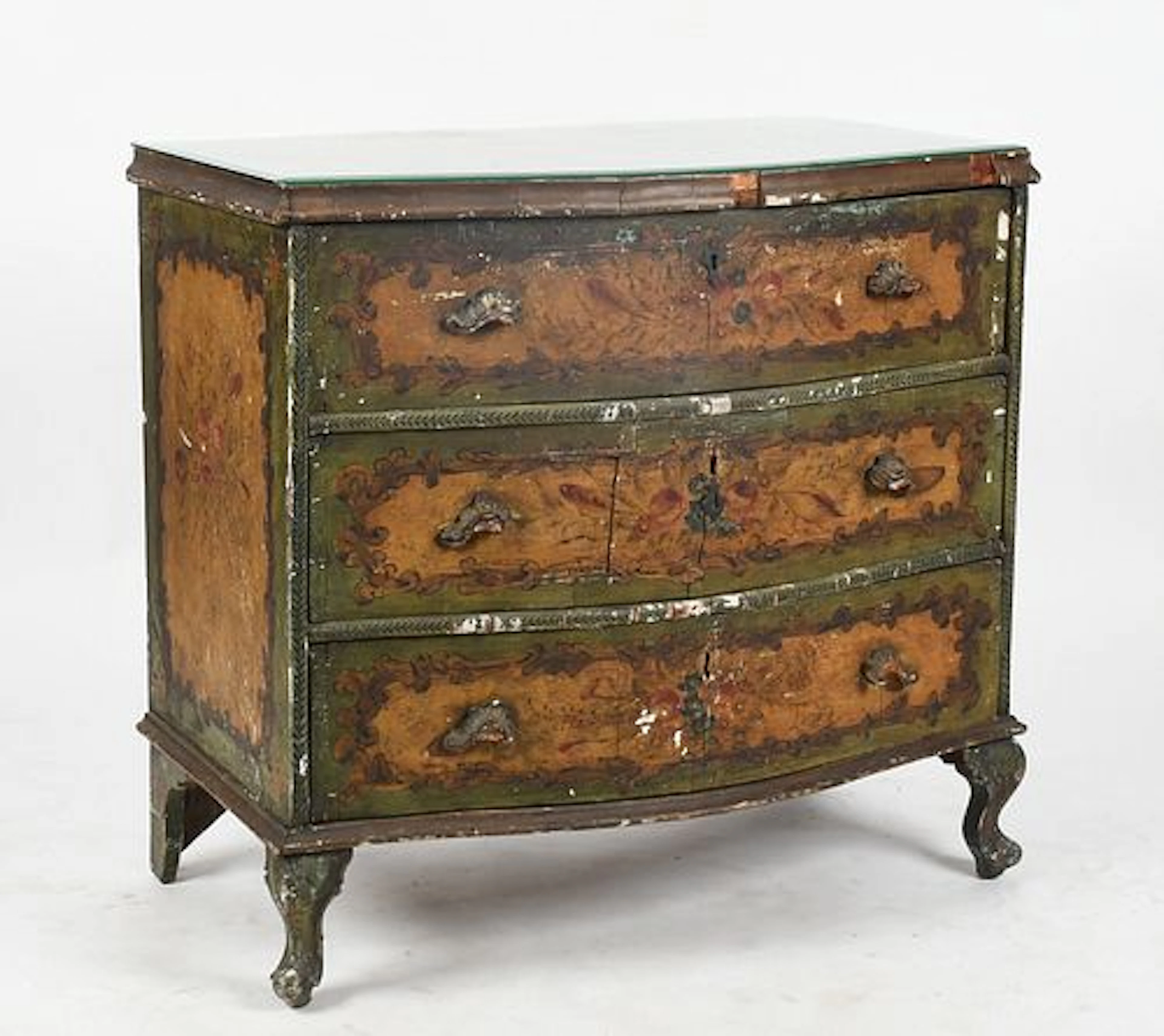 A Continental Rococo-Style Polychrome-Decorated Chest of Drawers