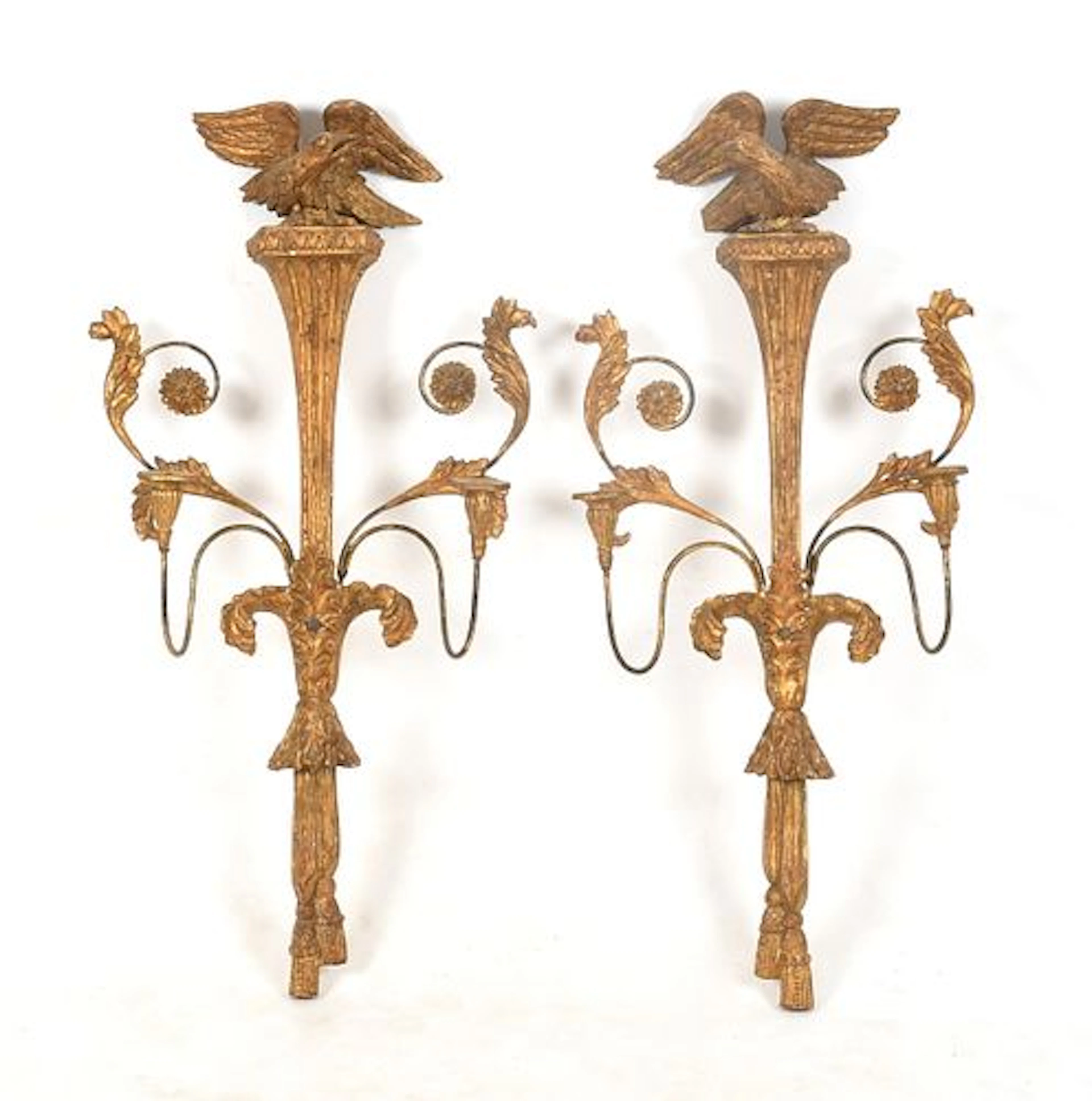A Pair of Neo-Classical Carved Giltwood Sconces, Palladio, Mid-20th Century