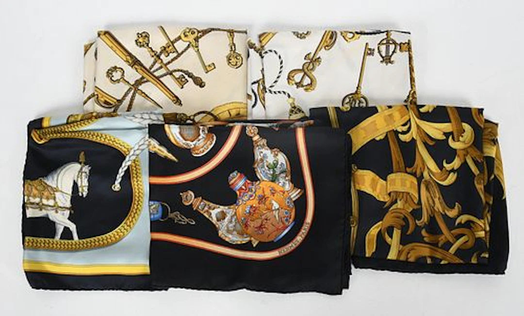 Five Hermes Silk Scarves, Late 20th Century