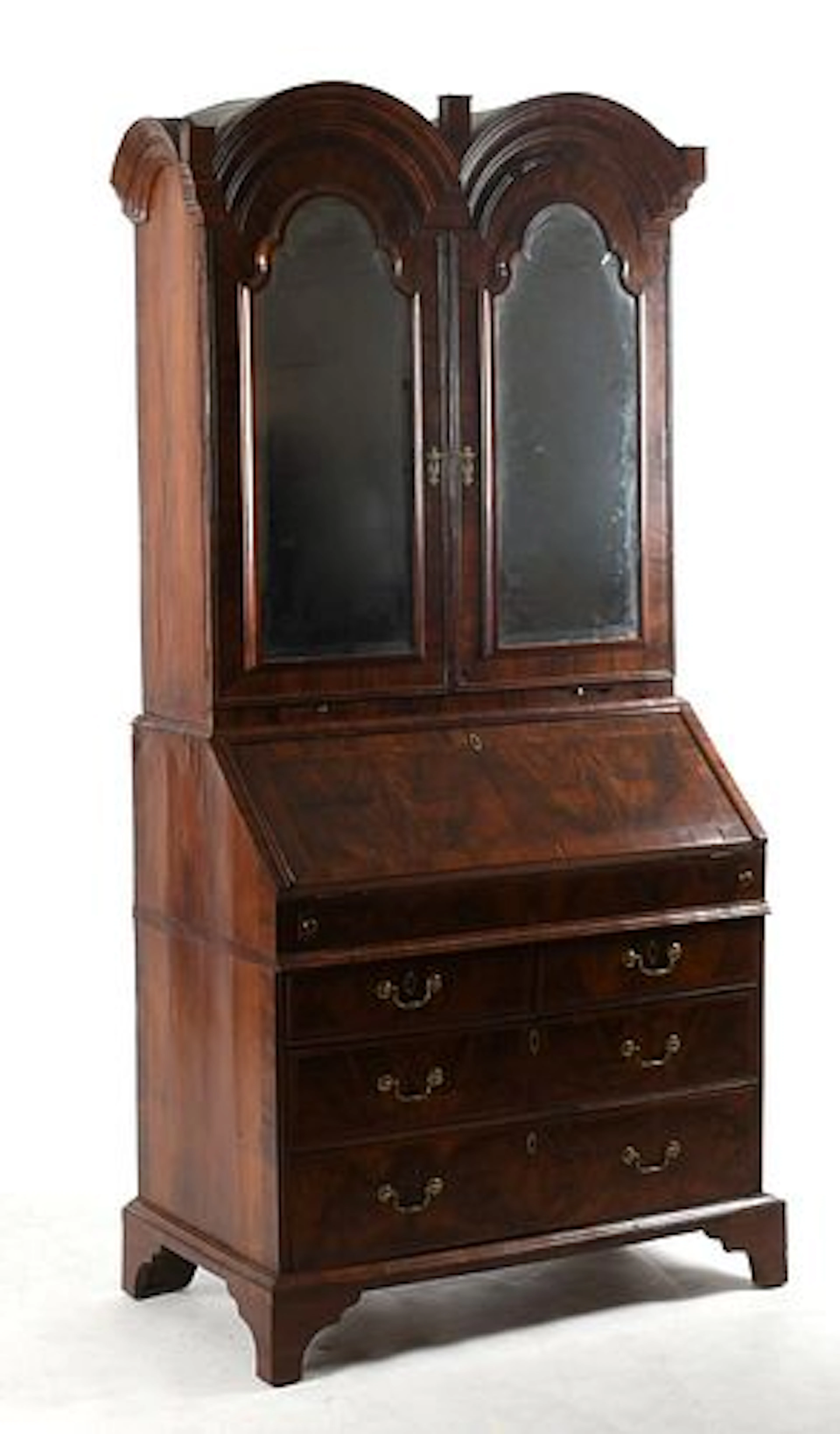 A George II Figured Walnut Secretaire Bookcase, Mid 18th Century