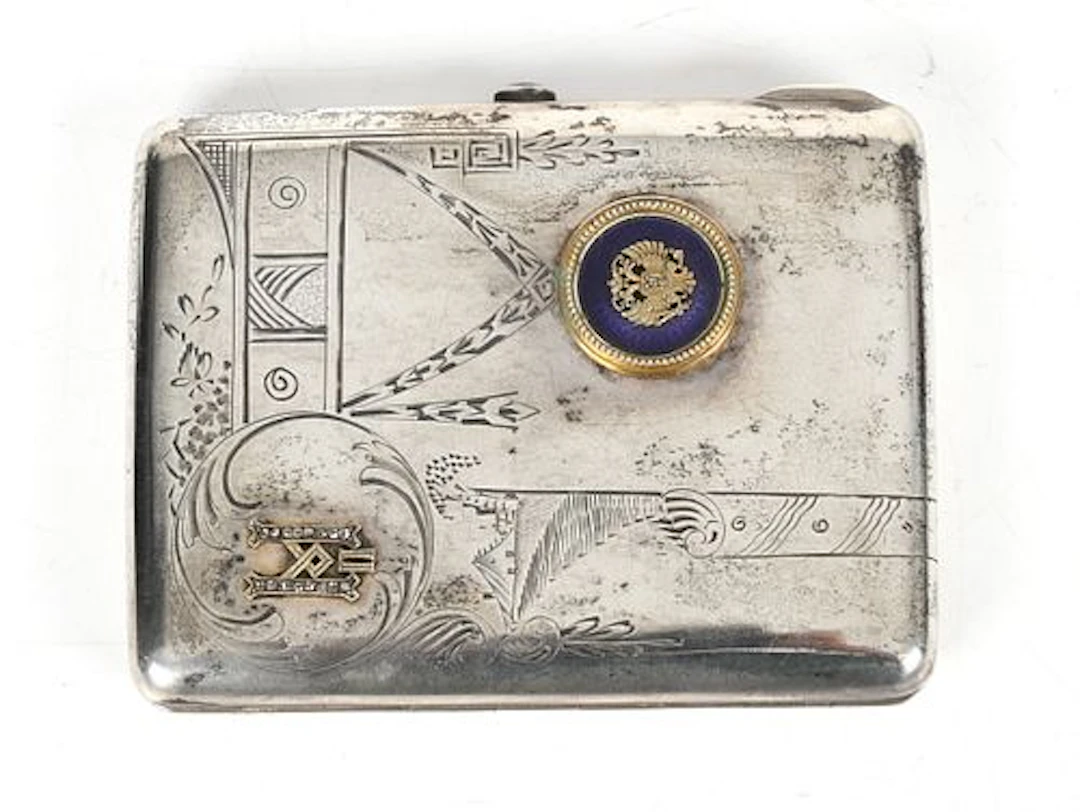 A Russian Engraved .875 Silver Cigarette Case, Cyrillic Maker's Mark