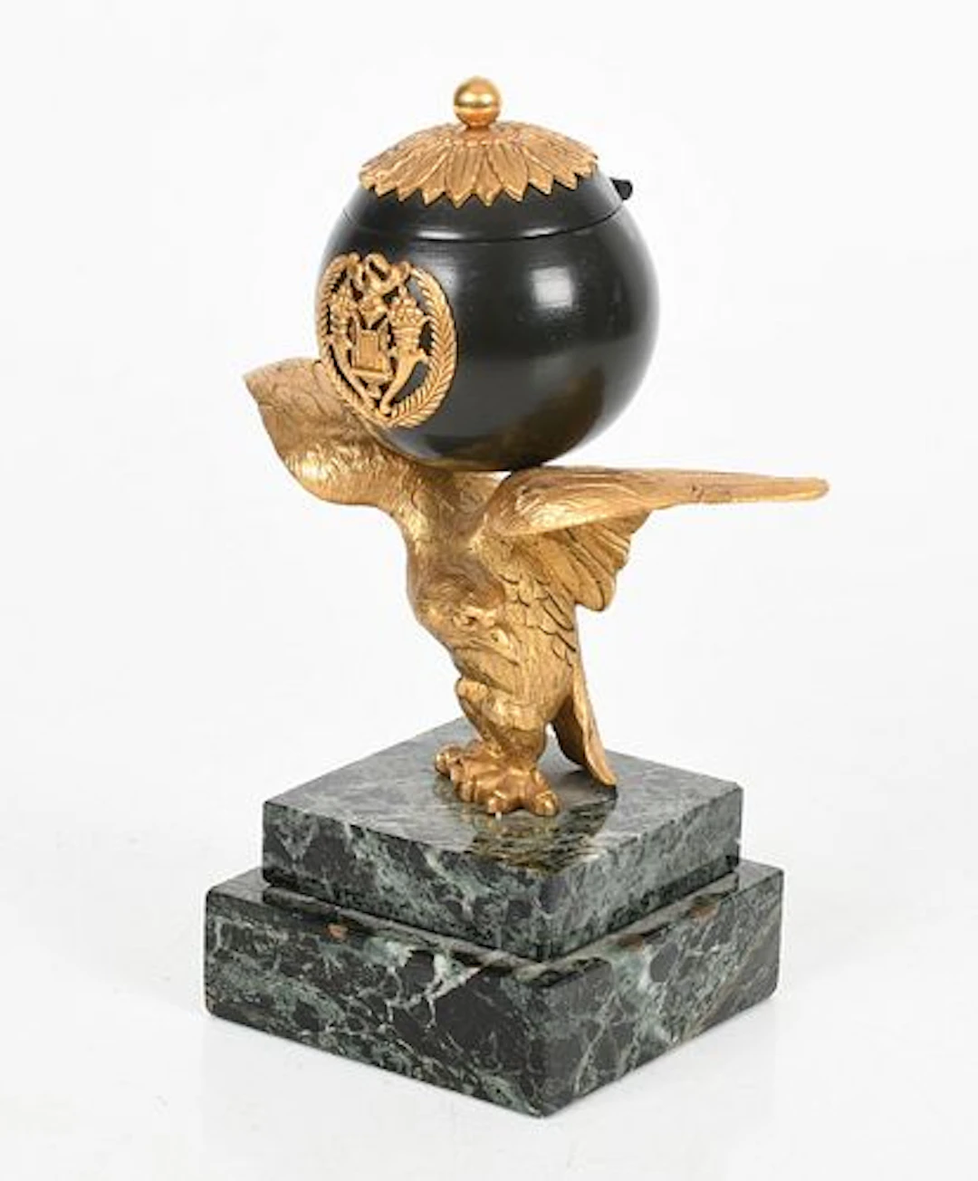 A French Gilt Bronze and Marble Inkwell