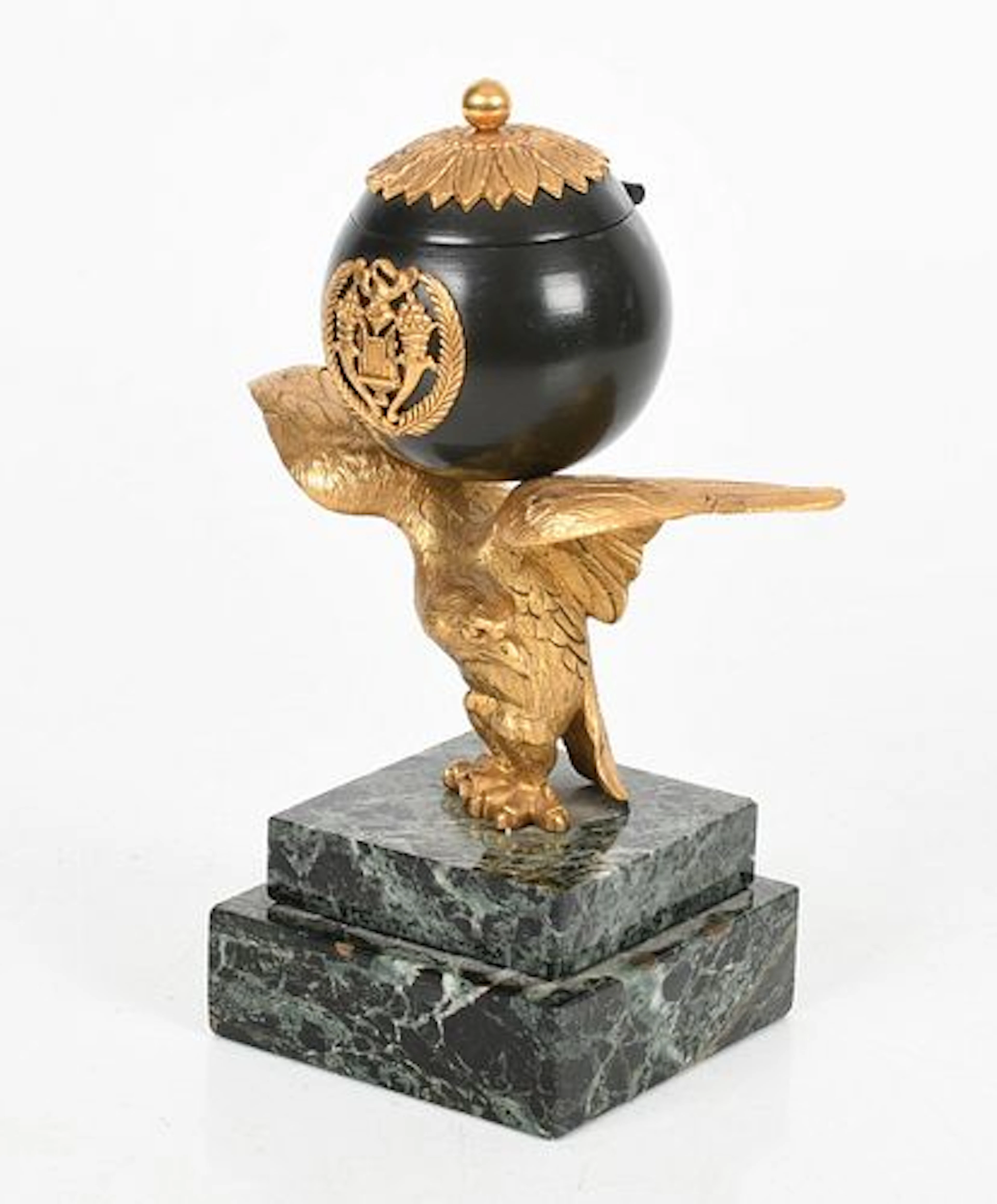 A French Gilt Bronze and Marble Inkwell