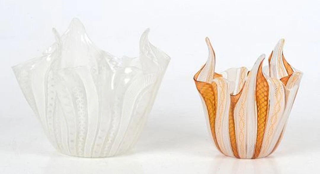 Two Art Glass Latticino Cane Bowls
