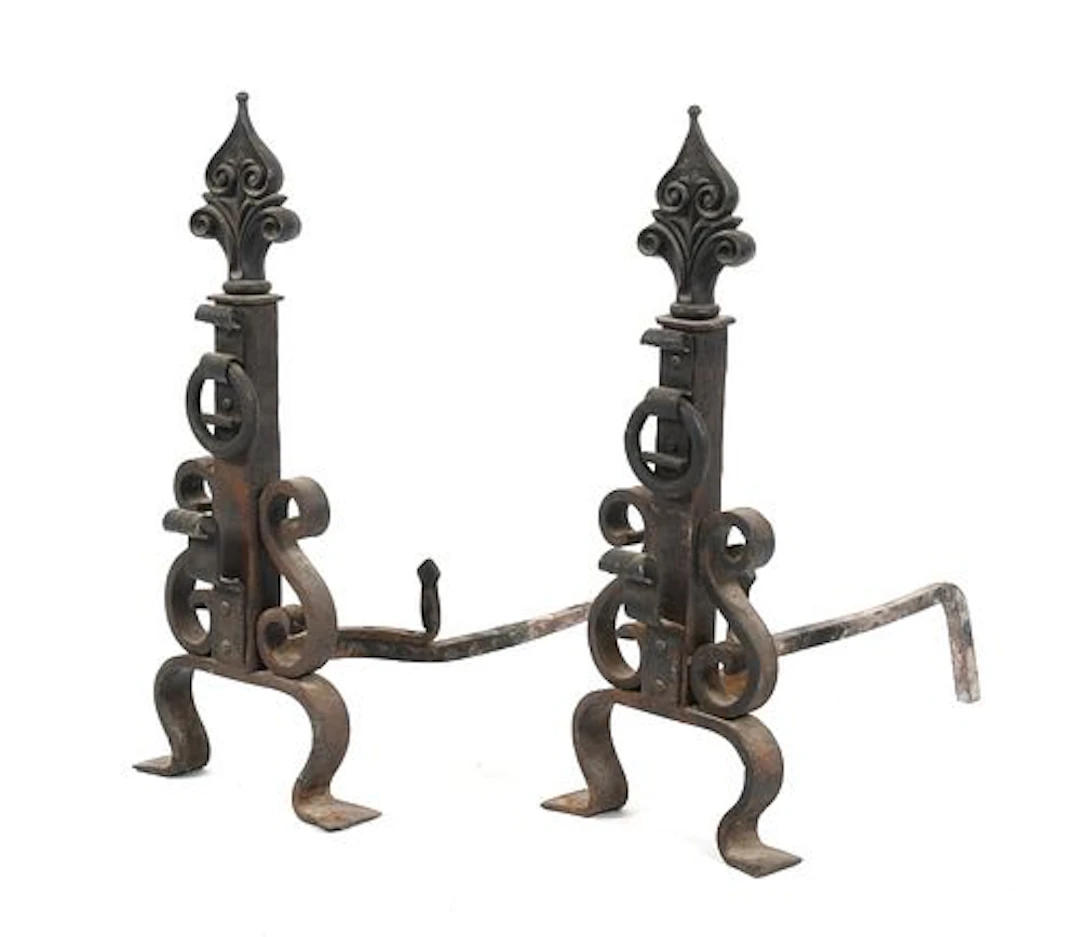 A Pair of Wrought Iron Andirons, 20th Century