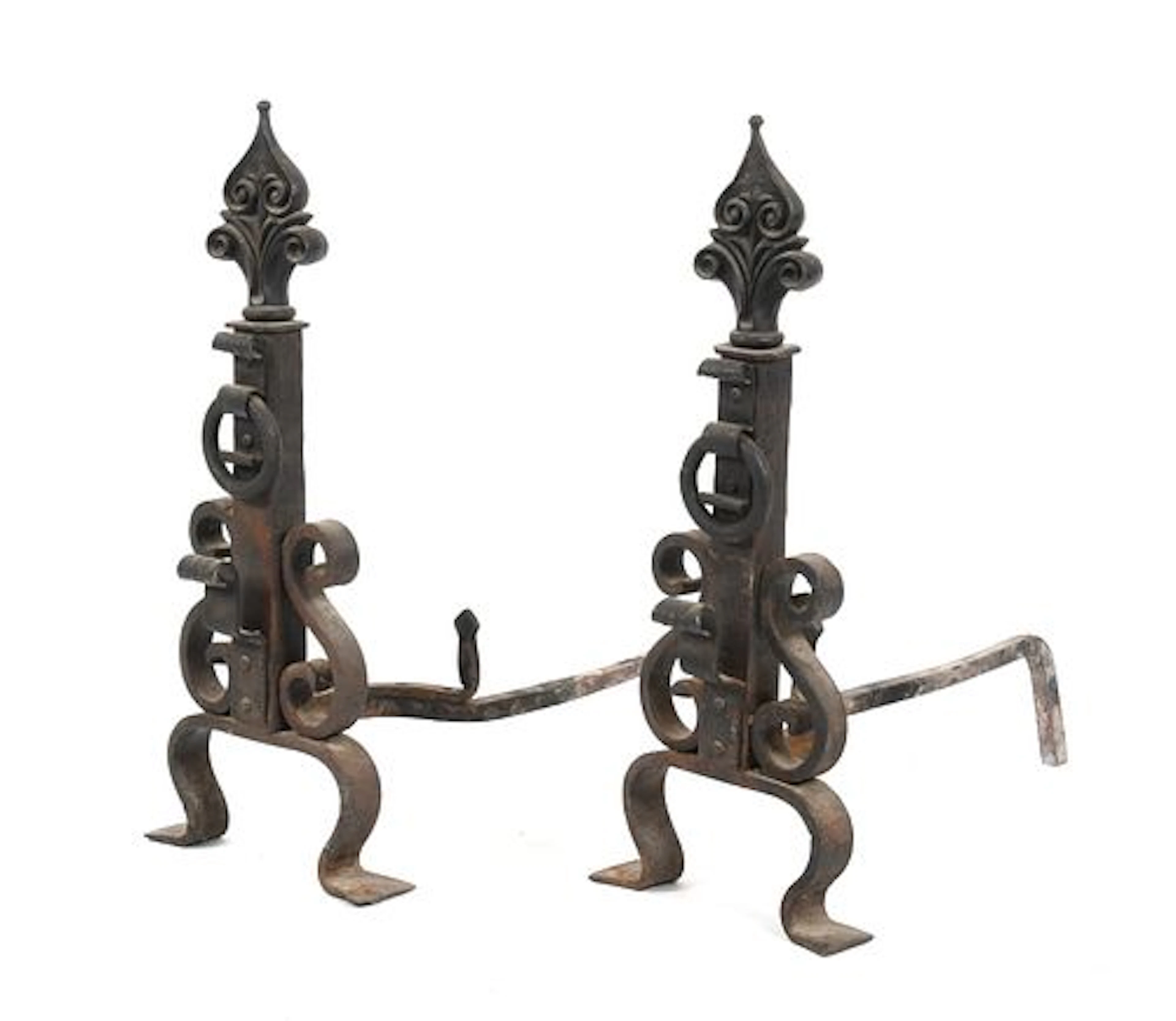 A Pair of Wrought Iron Andirons, 20th Century