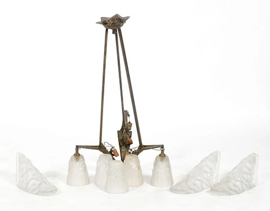 A Degue Art Deco Crystal Mounted Chandelier