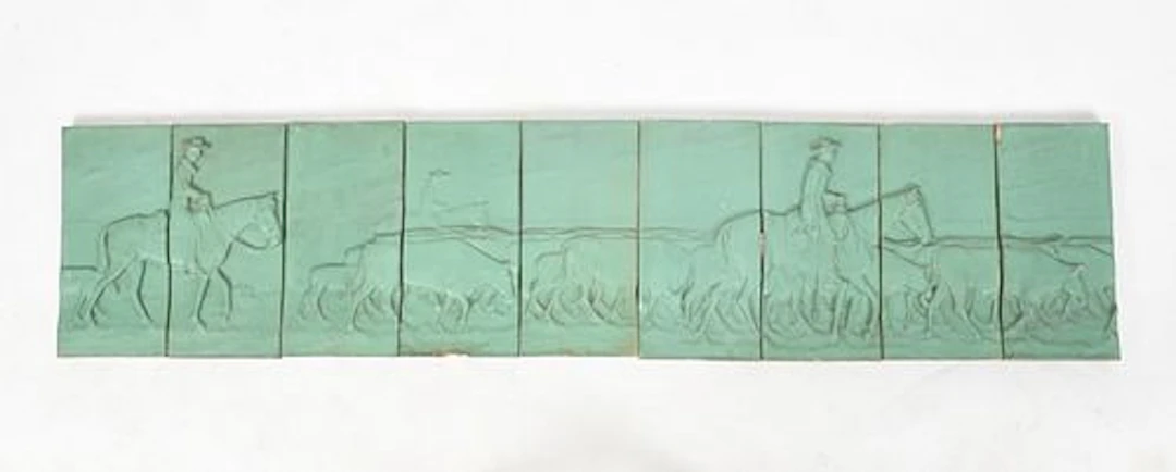 An Arts and Crafts Period Pottery Relief Sculpture, "Cattle Drivers"