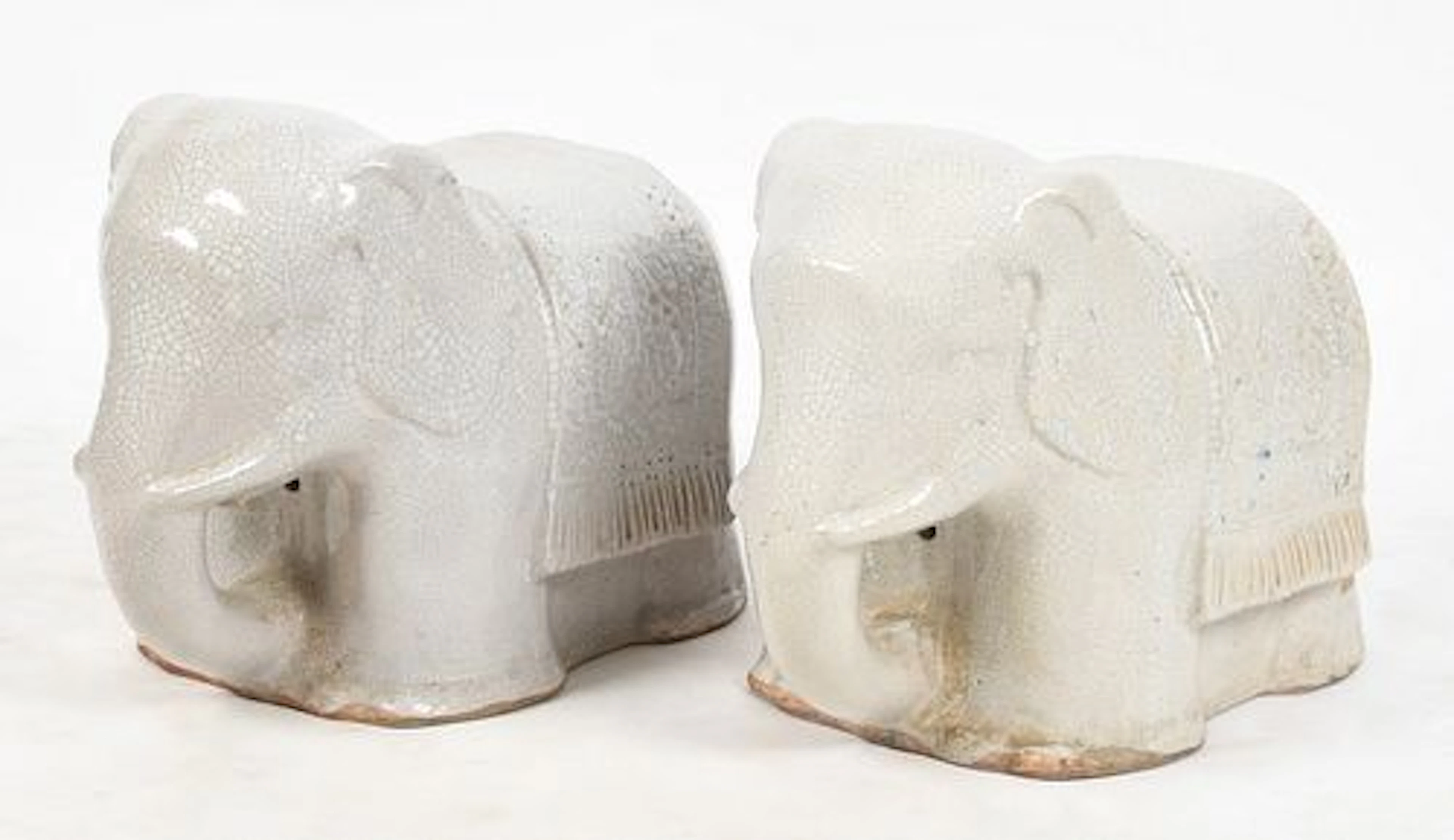 A Pair of Crackleware Elephant Garden Stools