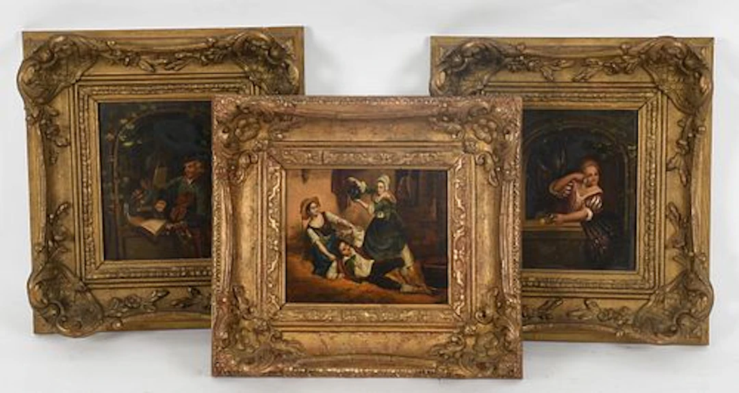 Three Framed Continental School Genre Scenes