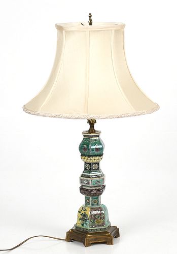 A Chinese Famille Verte Porcelain Candlestick Mounted as a Lamp