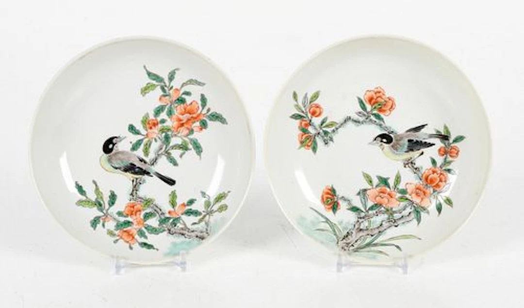 A Pair of Chinese Porcelain "Magpie" Saucers, 19th Century