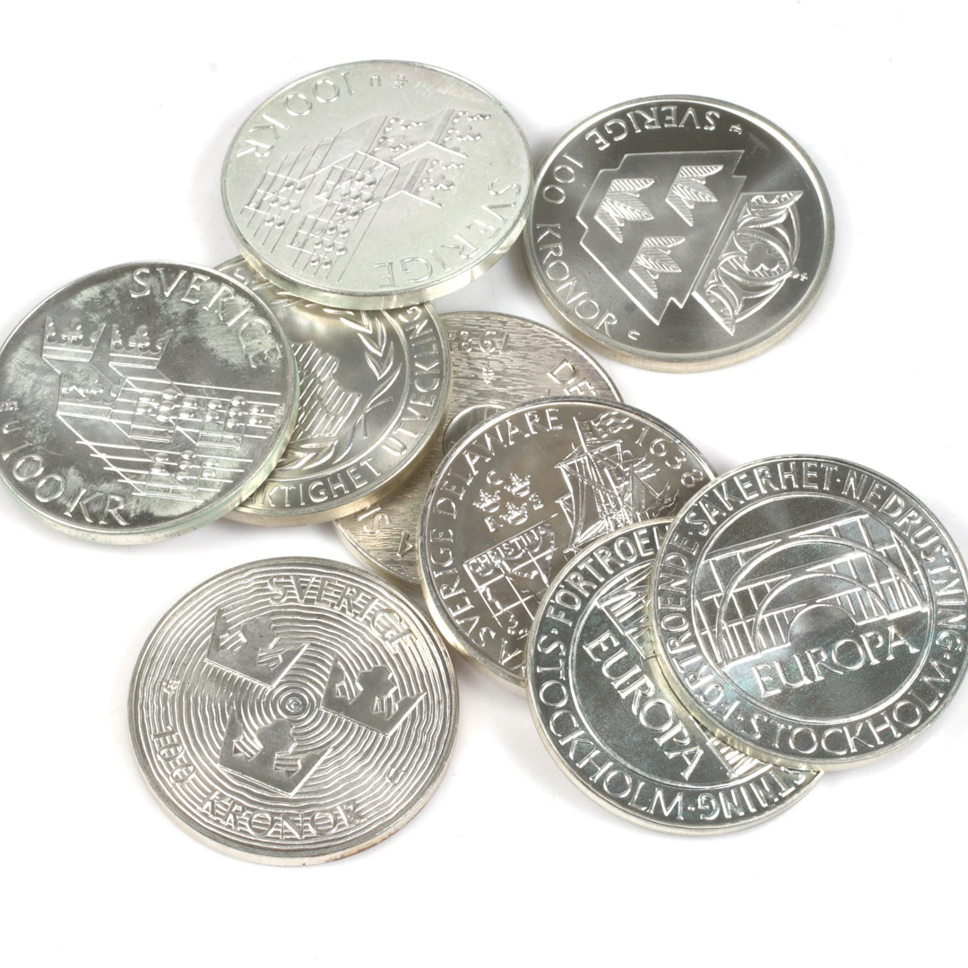 SILVERMYNT. 925/1000, 9 st, 100 Kronor, Sverige. 1984-1988.