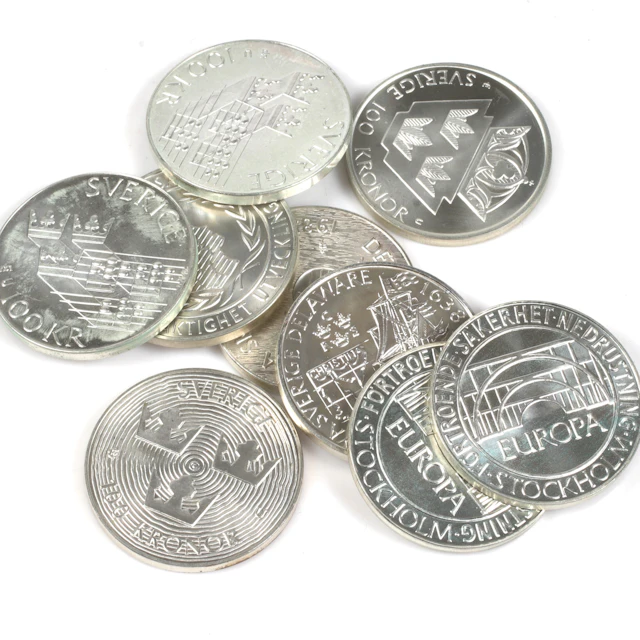SILVERMYNT. 925/1000, 9 st, 100 Kronor, Sverige. 1984-1988.