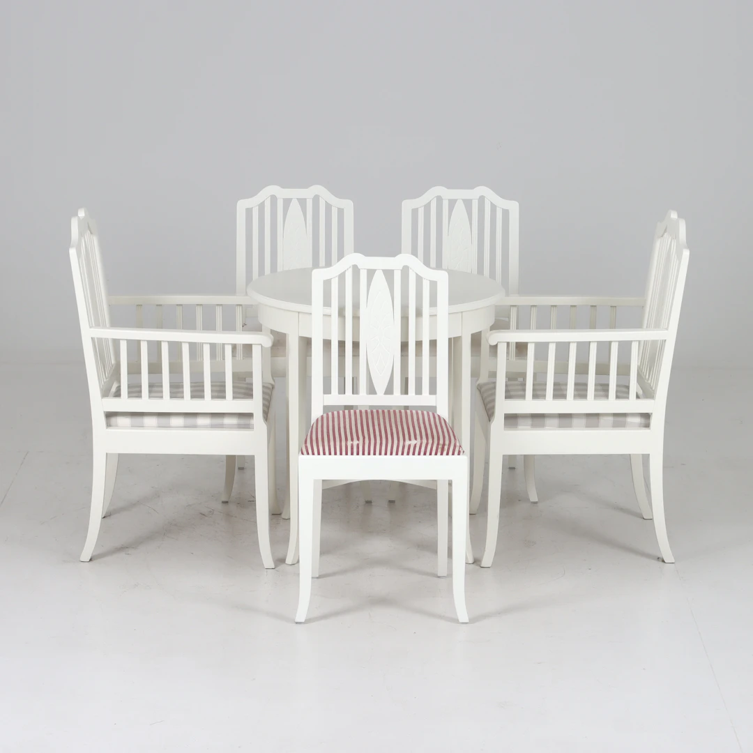 SALONGSGRUPP, 6 delar, vitlackat trä, jugendstil, 1900-tal.