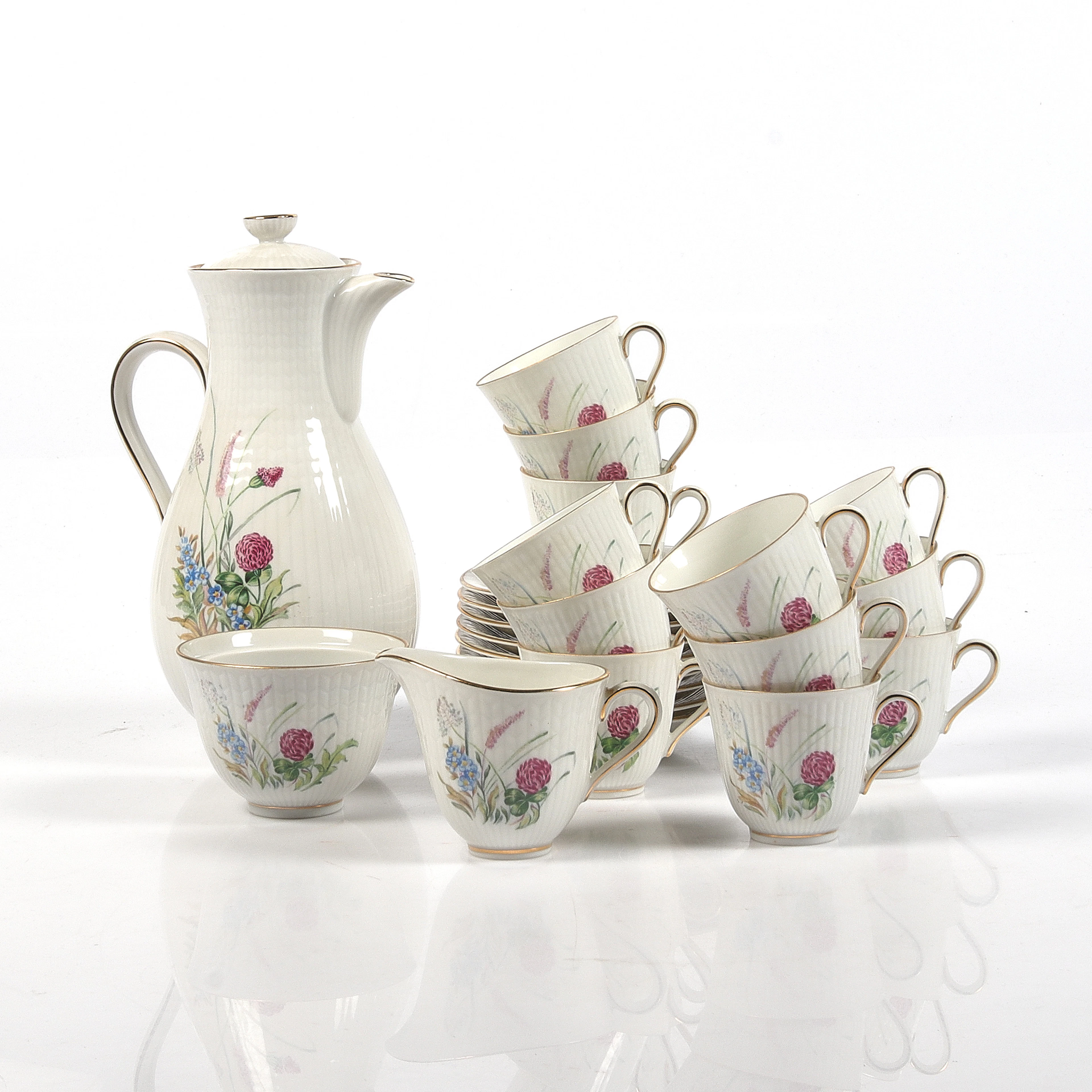 LOUISE ADELBORG. Kaffeservis delar porslin, "Klöver & Timotej", Rörstrand
