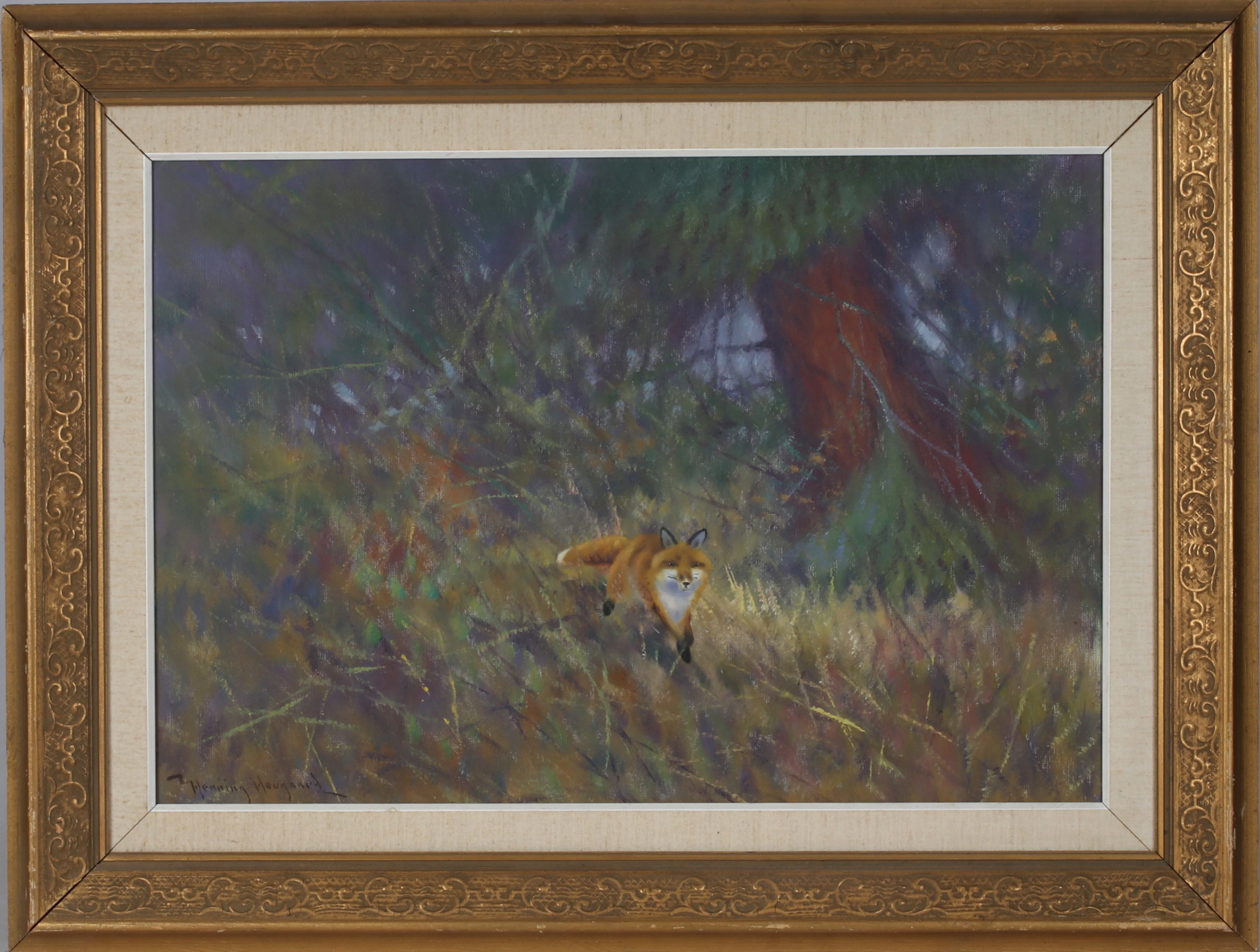 HENNING HOUGAARD. Räv i landskap, olja på duk, signerad.