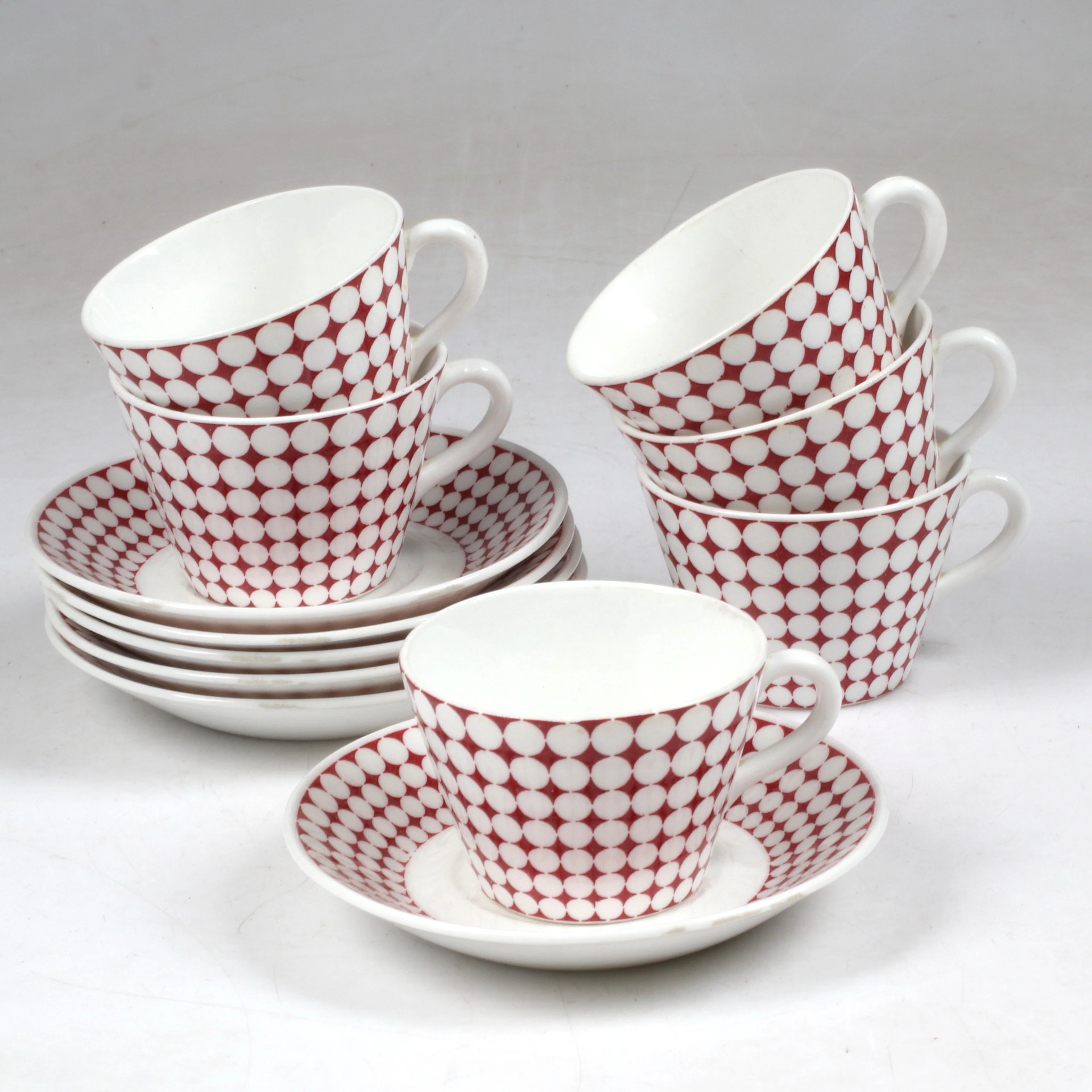 STIG LINDBERG. Kaffekoppar med fat, 12 delar benporslin, "Eva", Gustavsberg.
