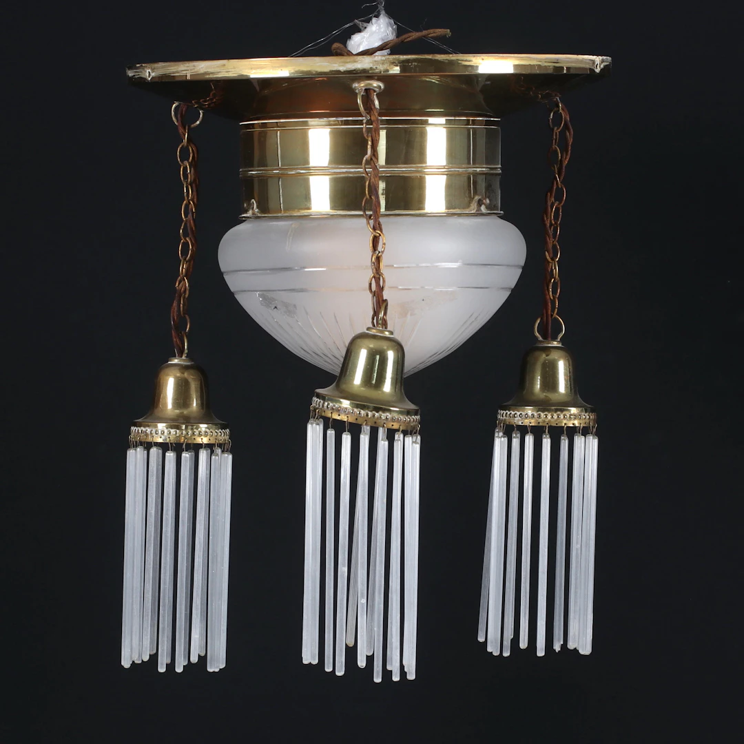 TAKLAMPA, mässing, glas, jugend, 1900-talets första del.