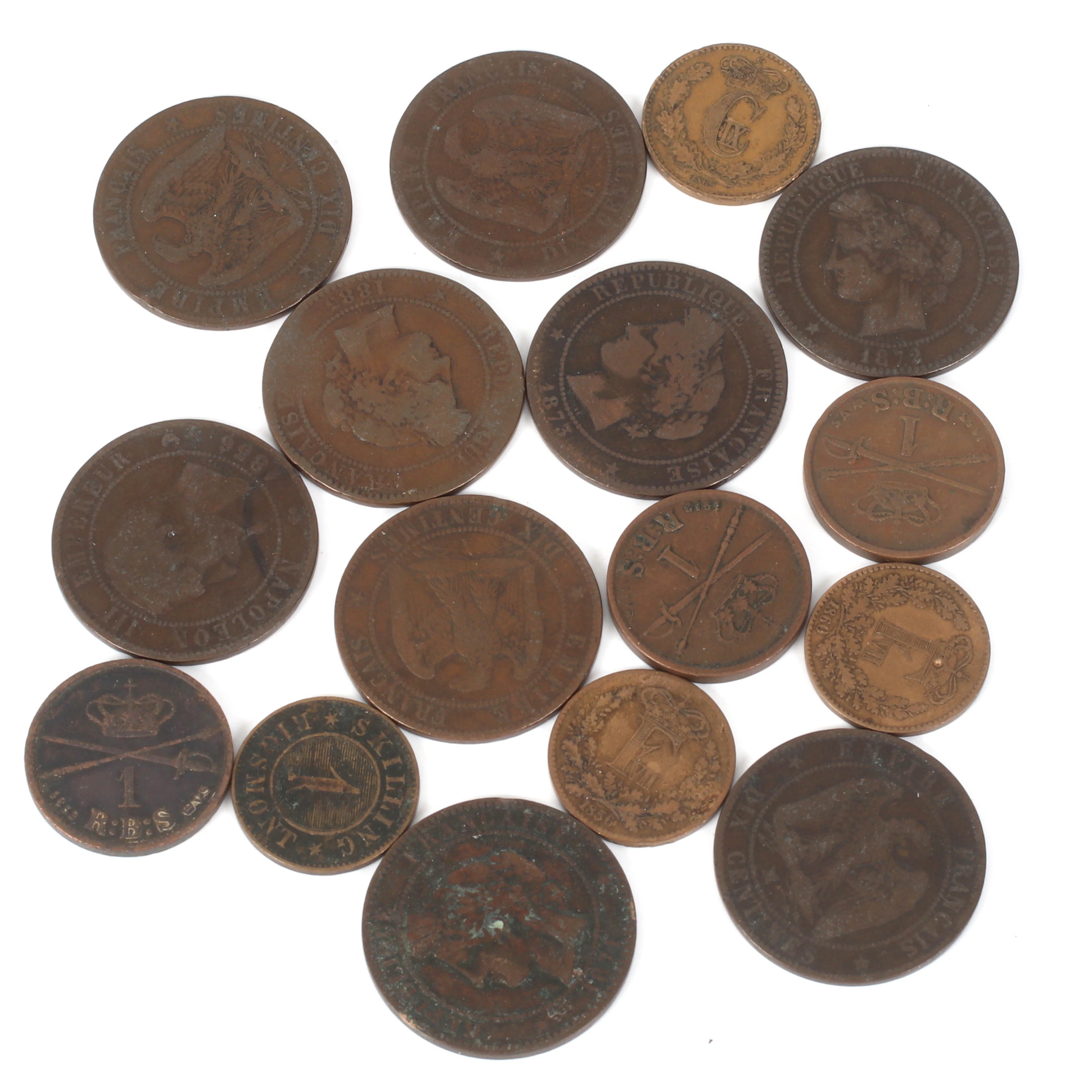 KOPPARMYNT, mynt, 16 st, Danmark, Frankrike, 1800-tal.