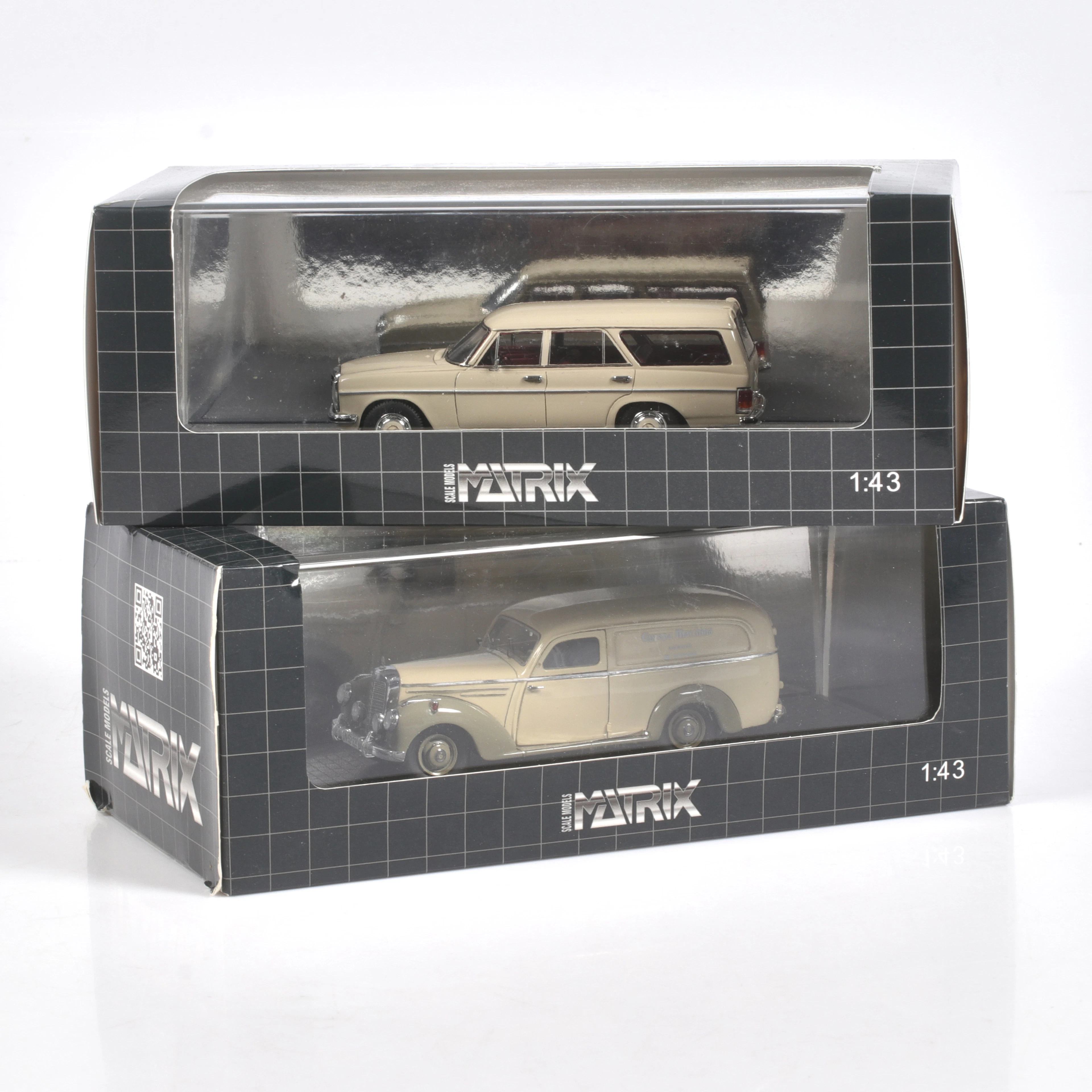 MODELLBILAR, 2 st, metall/resin. Bl.a. Mercedes Benz 220, Matrix Models