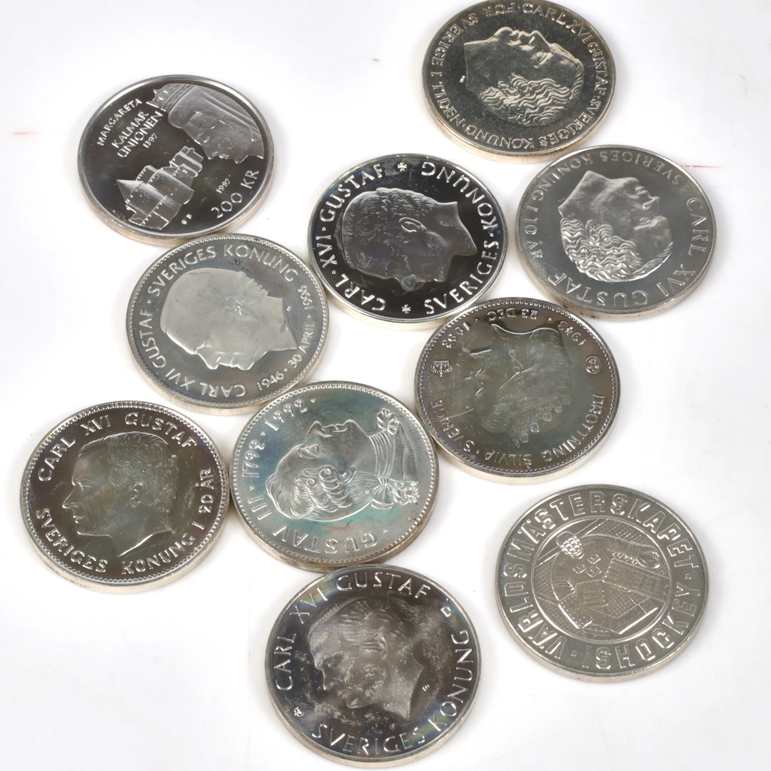 SILVERMYNT. 925/1000, 10 st, 200 Kronor, Sverige. 1980-1997.