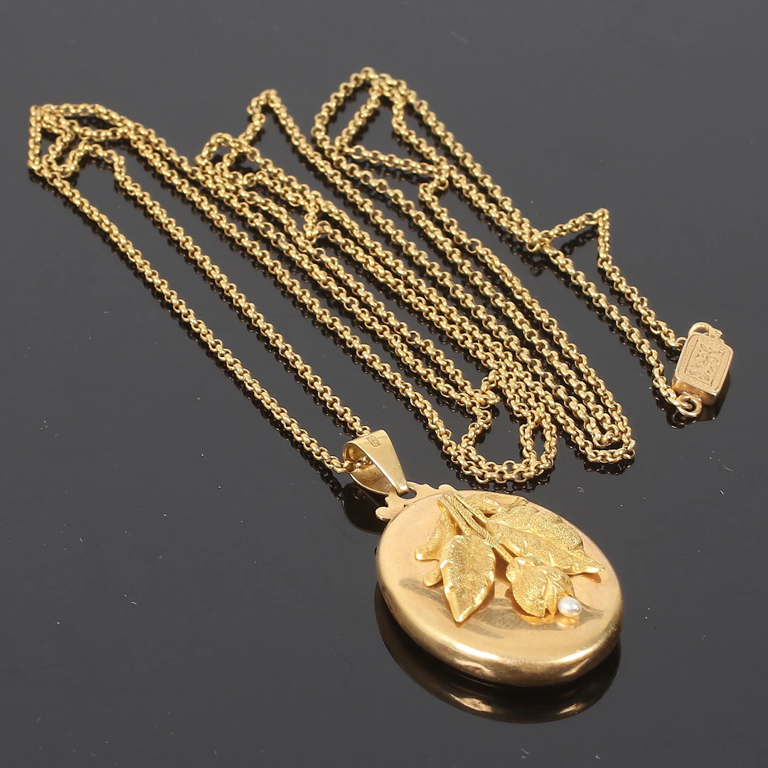 HÄNGE/MEDALJONG, 18k guld, märk GD med KEDJA, 18k guld.