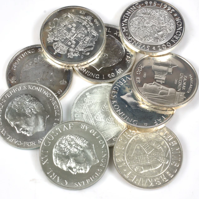 SILVERMYNT. 925/1000, 10 st, 200 Kronor, Sverige. 1980-1997.