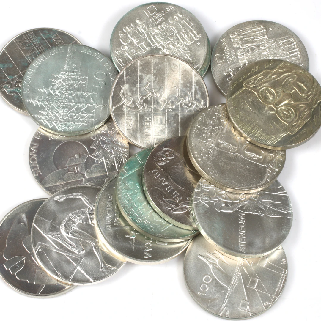 SILVERMYNT. 16 st, 10 och 50 Mark, Finland. 1900-tal.