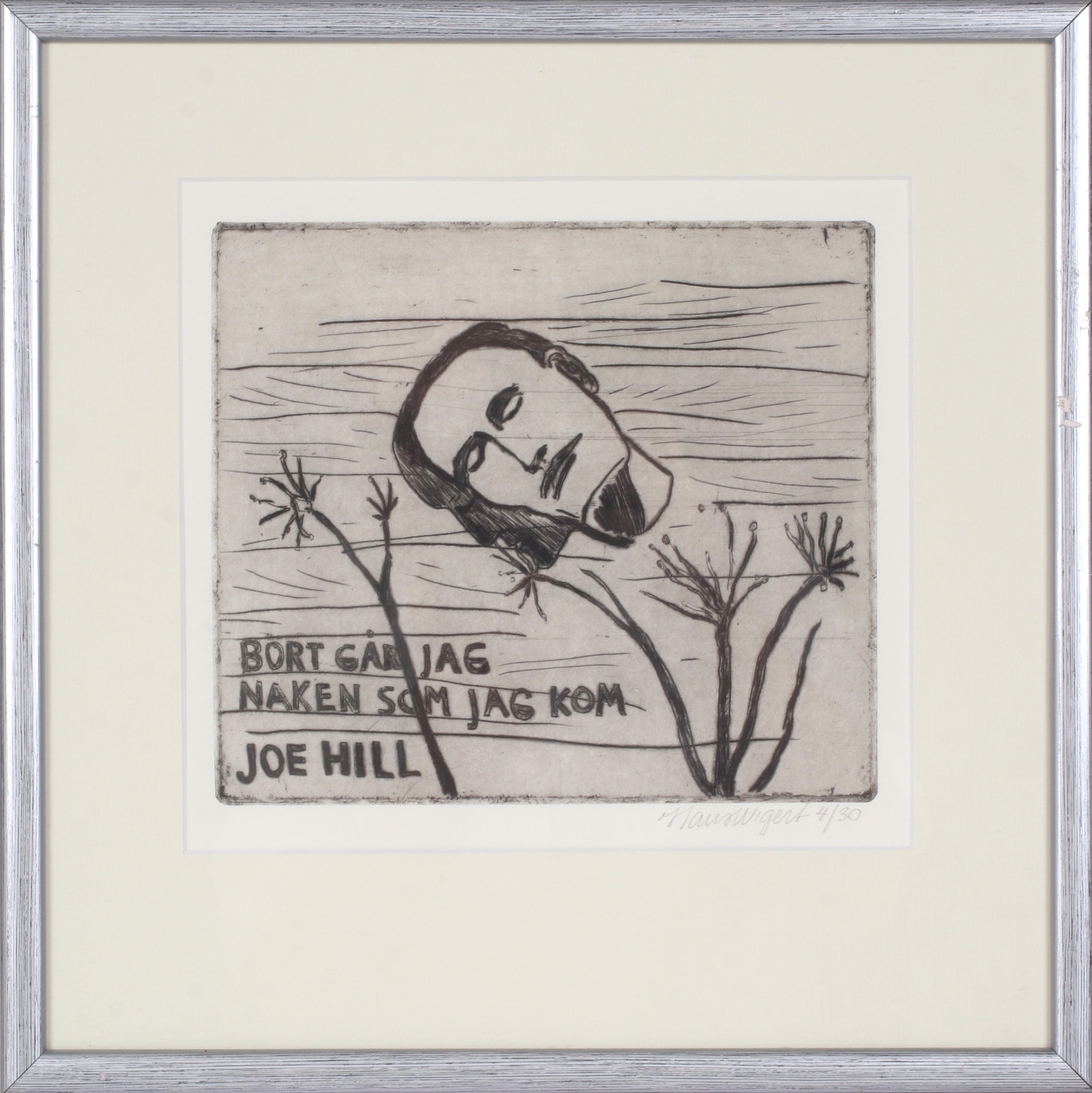 HANS WIGERT. "Bort går jag naken som...", etsning, signerad och numrerad 4/30.