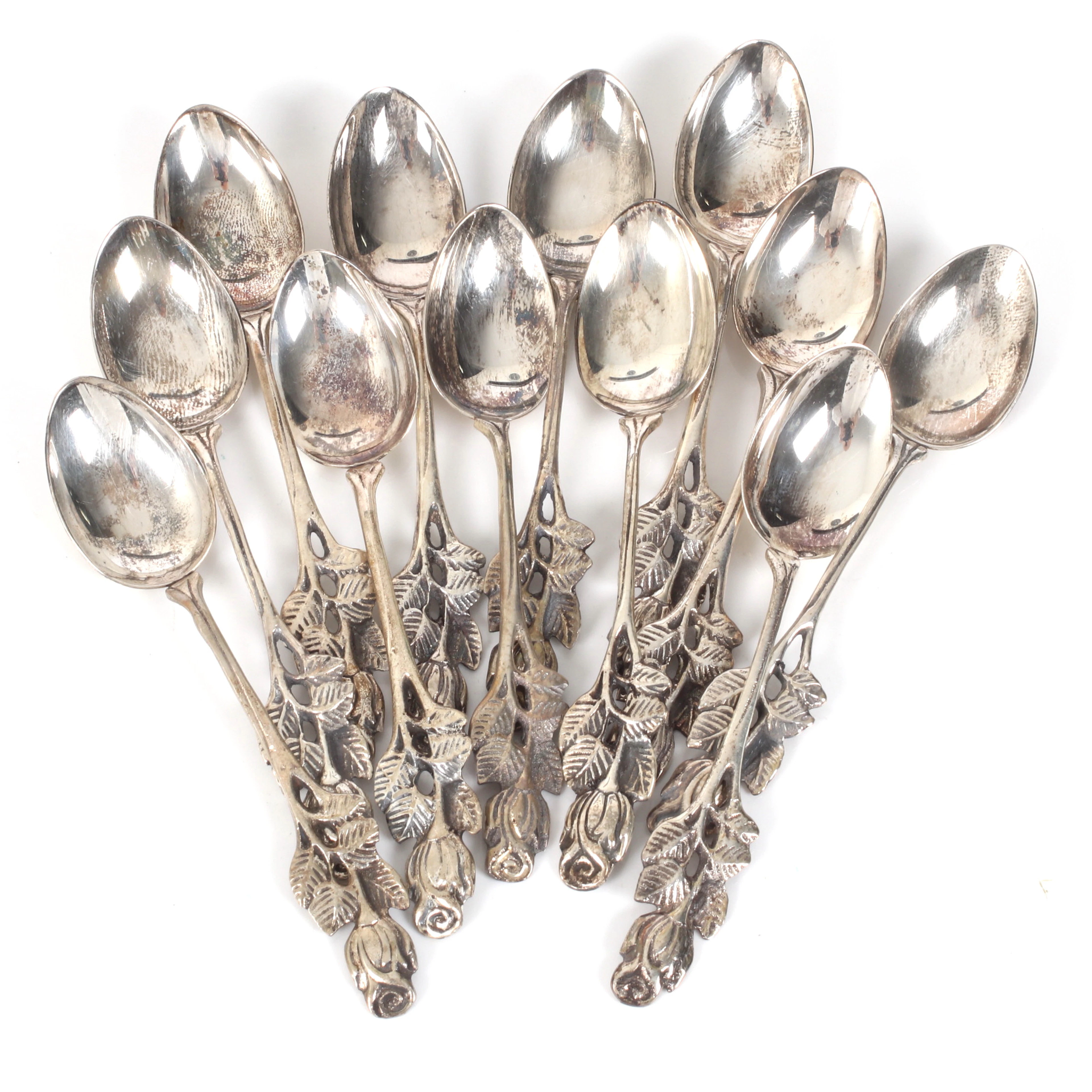 KAFFESKEDAR 12 st, silver, "Rosen", 1960-tal. 90 gram.