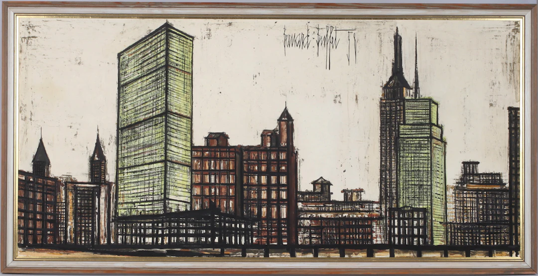 BERNARD BUFFET. EFTER. New York skyline, tryck, signerad i trycket.