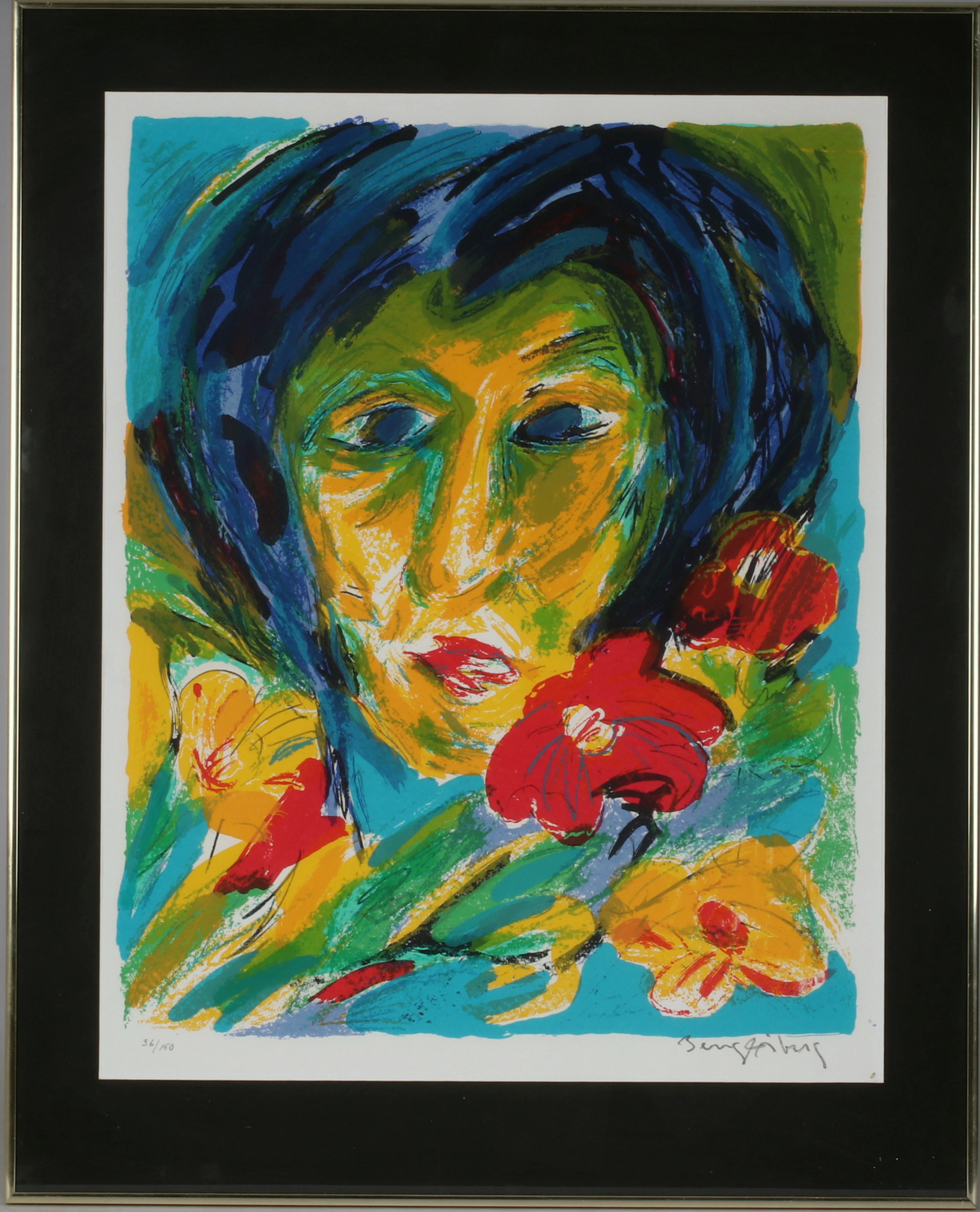 BENGT ÅBERG. Kvinna med blomma, litografi, signerad och numrerad 36/150.