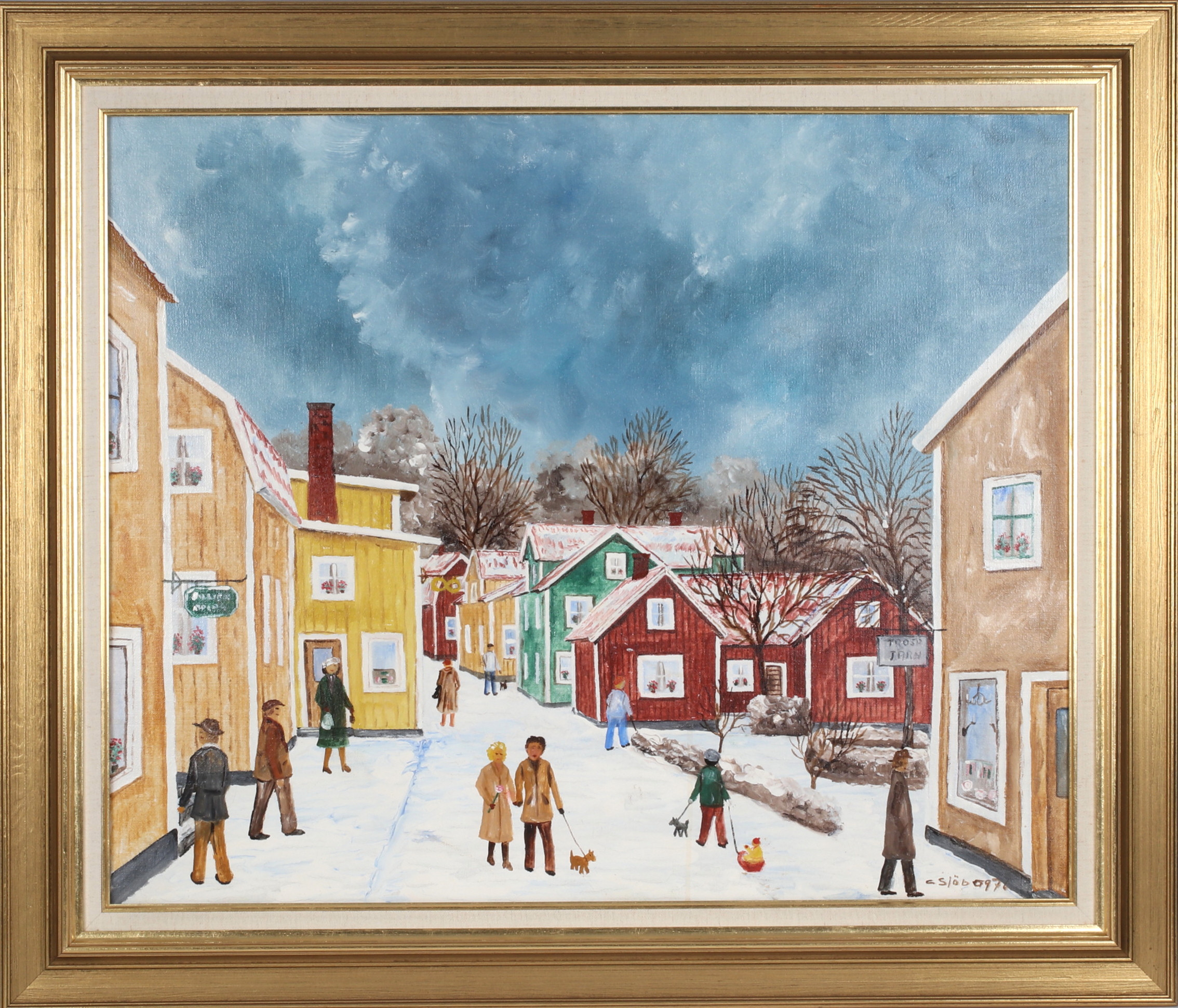 CURT SJÖBERG. "Västerlånggatan/Gröna torget", olja på duk, signerad