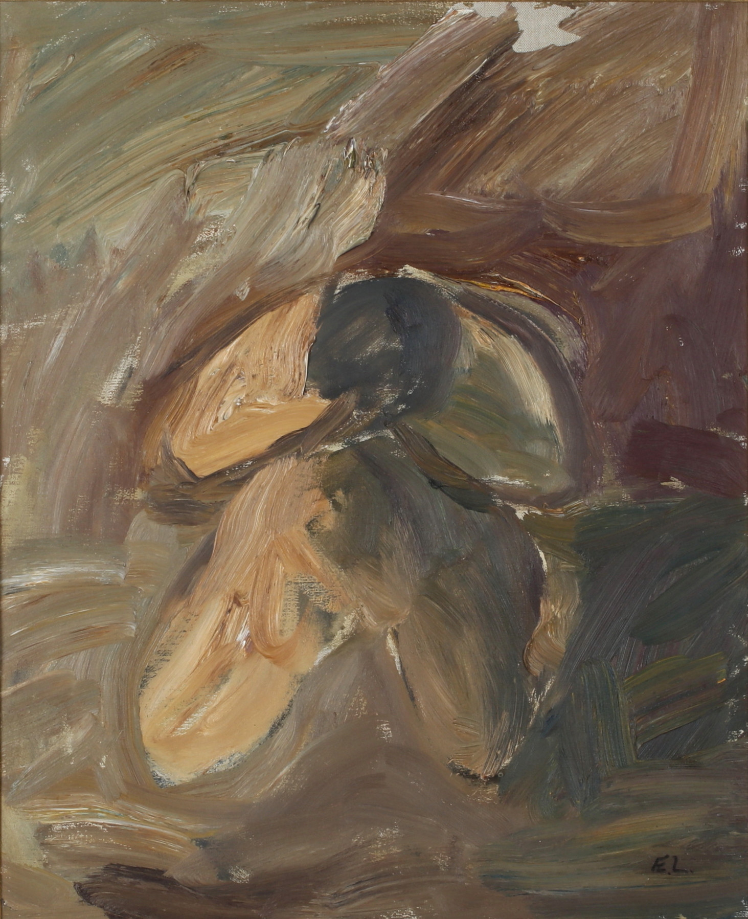 EVERT LUNDQUIST. Kvinna i landskap, olja på duk, monogramsignerad E.L.
