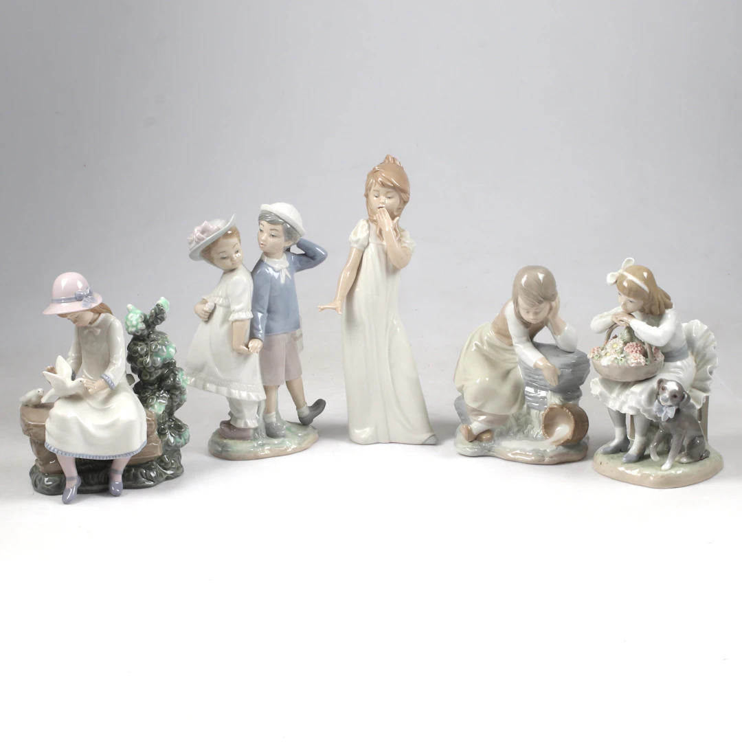 FIGURINER, 5 st, porslin, Lladro & Nao, Spanien, 1900-talets andra hälft.