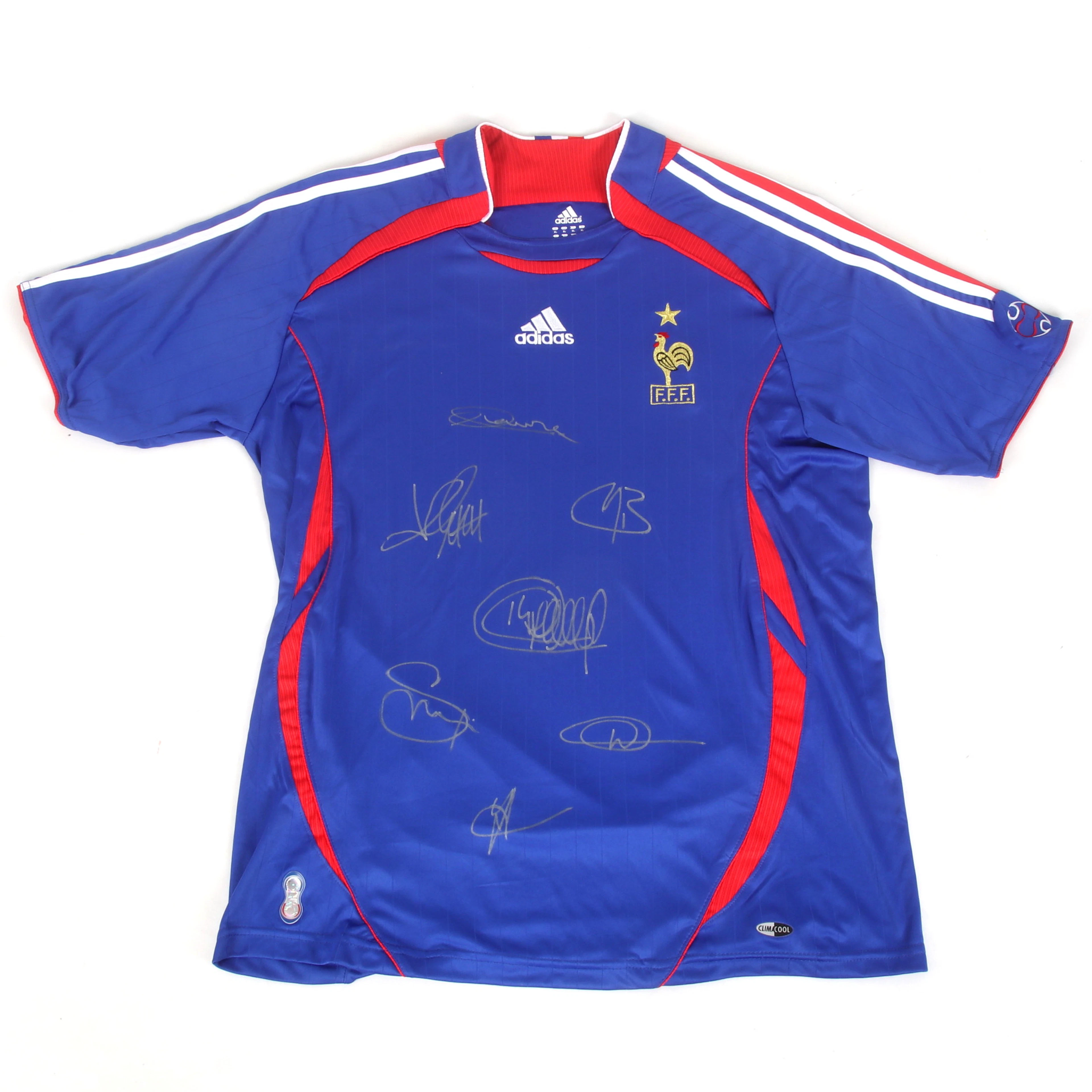FOTBOLLSTRÖJA, Frankrike, Landslaget 2007 med autografer.