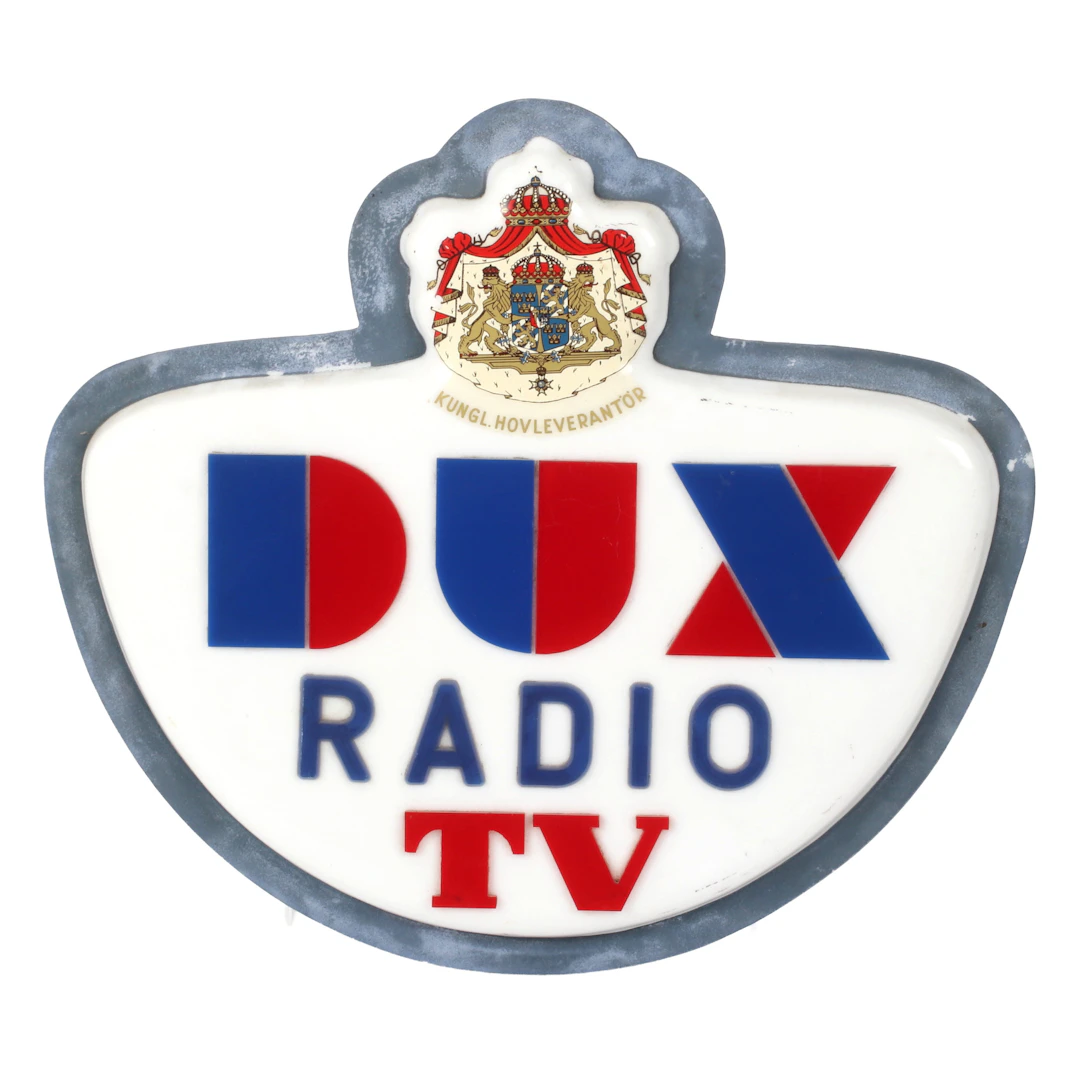 REKLAMSKYLT, plast, Dux Radio Tv. 1900-tal.