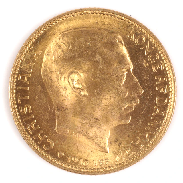 GULDMYNT, 21,6 k, 20 Kroner, Christian X, Danmark. 1916.